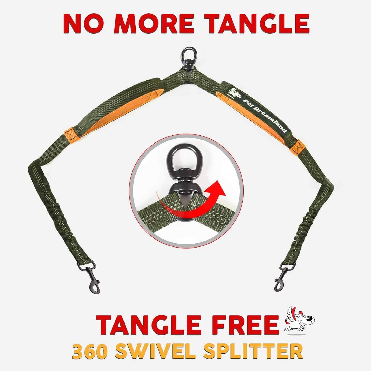 Pet Dreamland Exquisite Double Dog Leash Coupler with Tangle-Free Swivel. Premium & Versatile Attachment for Walking Two Dogs. You Will Absolutely Love This Amazing Dual Dog Coupler (Khaki & Orange)