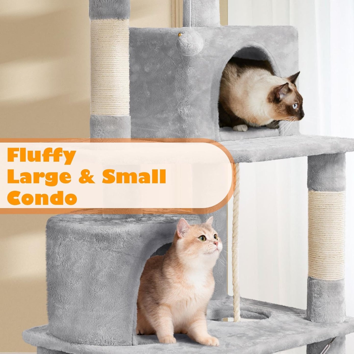 Yaheetech 62.5Inches Cat Tree Cat Tower Cat Condo with Platform & Hammock, Scratching Posts for Kittens Pet Play House with Plush Perch for Indoor Activity Relaxing, Light Gray