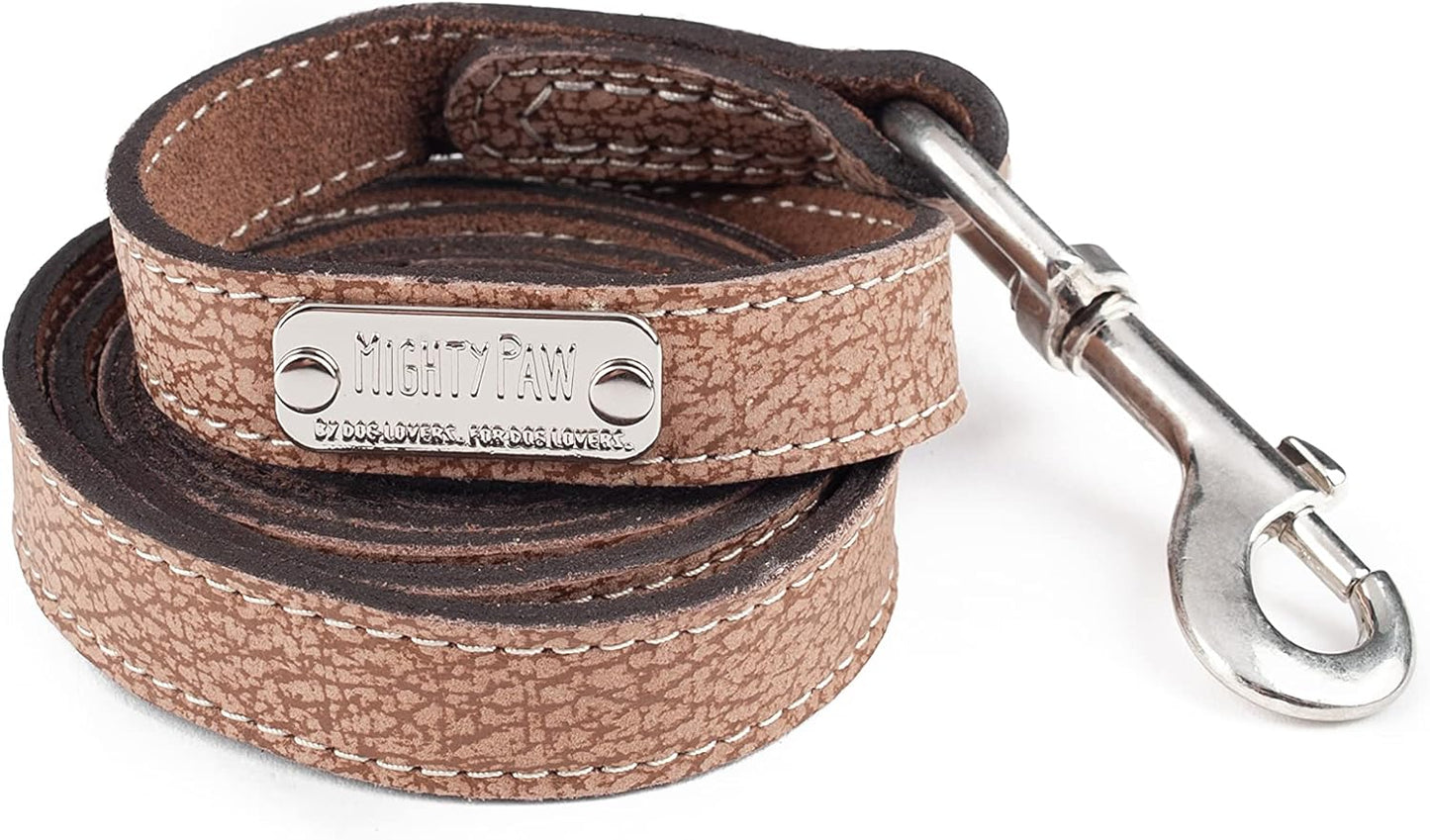 Mighty Paw Luxury Leather Dog Leash - Genuine Material Leather Leashes for All Pet Sizes - Pet Lead - 5 Ft Premium Quality - Soft Material - Light Brown