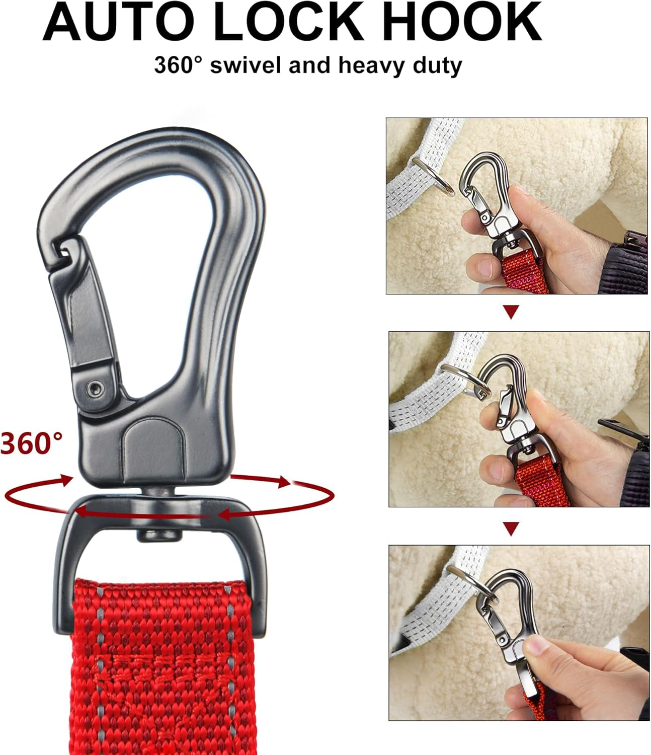 Petifine 4FT Heavy Duty Dog Leash with Soft Padded Double Handle, Durable Strong Clasp Dog Leashes, Reflective Nylon Walking Lead for Large,Medium,Small Breed Dogs, Red
