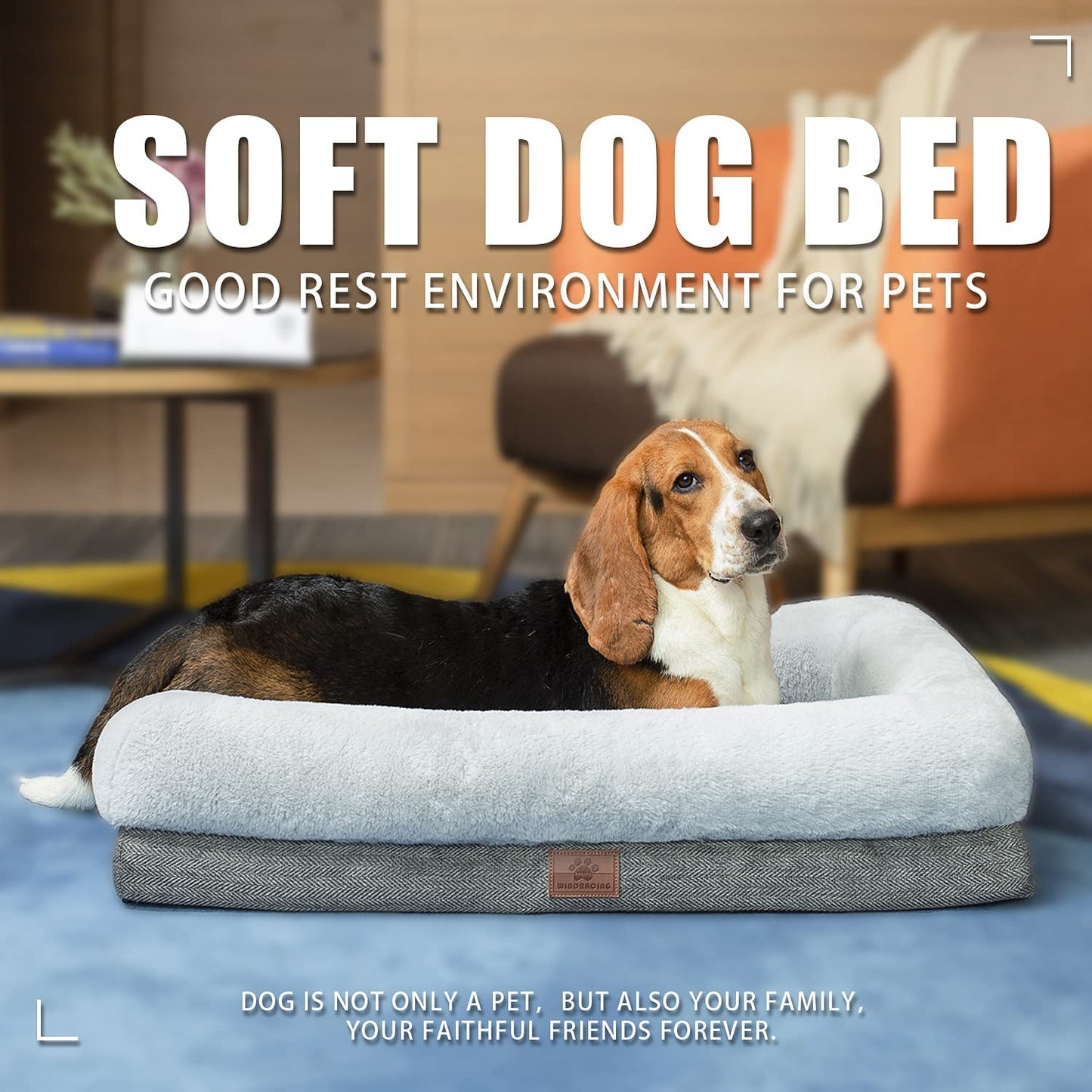 WINDRACING Orthopedic Dog Bed for Medium Dogs, Bolster Sides Dogs Sofa Bed with Removable Washable Cover & Non-Skid Bottom, Soft Pet Bed with Egg Foam Dog Couch for Sleeping, 31 X 25 Inch, Gray