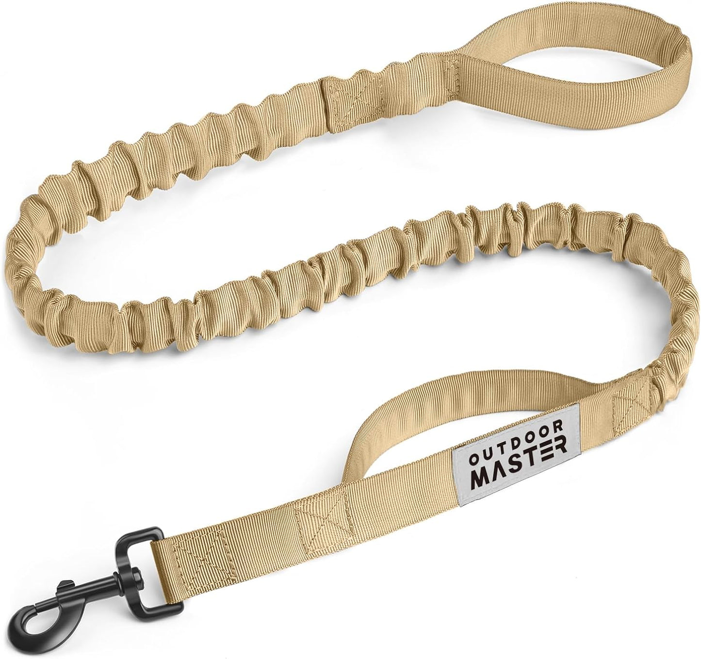 Outdoormaster Bungee Dog Leash, Heavy Duty Dog Leash with Shock Absorption, 2 Padded Handles Training Leash, Improved Dog Safety and Comfort (Tan, 4 FT)
