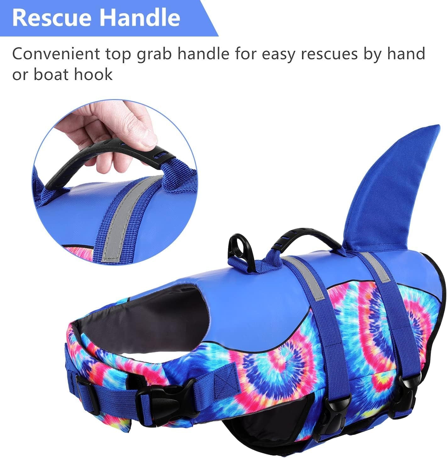 ASENKU Dog Life Jacket - Pet Safety Vest for Swimming & Boating, Shark Life Jacket with Floatation, Dog Lifesavers Swimsuits for Small Medium Large Dogs (Blue Bandhnu, XL)