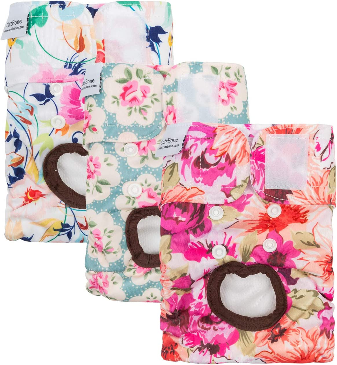 Cutebone Dog Diapers Female Washable Small Medium Large 3 Pack Reusable Doggie Diapers Puppy Period Pants for Doggy Heat Cycle Peeing D14XS