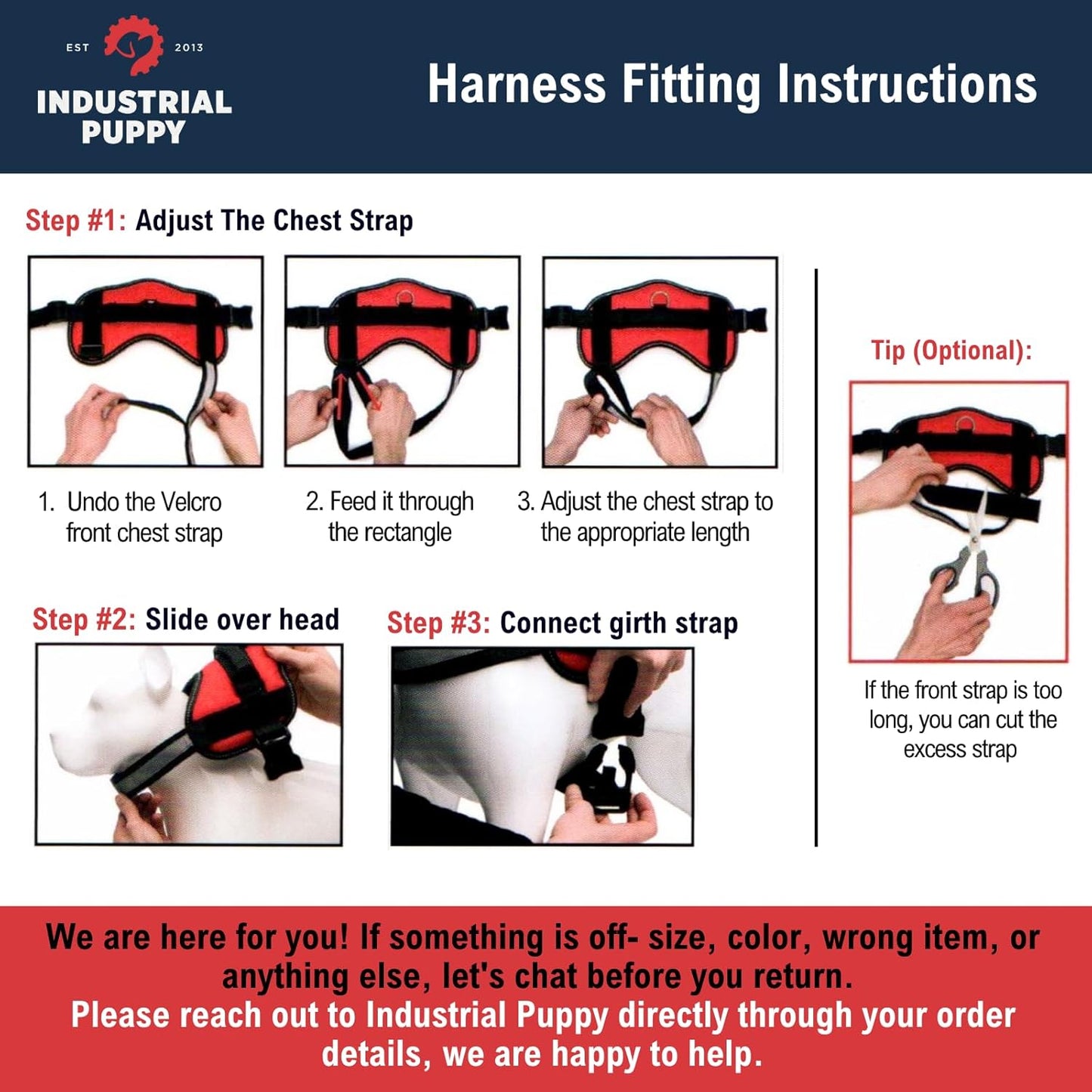 Industrial Puppy Service Dog Vest with Hook and Loop Straps and Matching Service Dog Leash Set - Harnesses from XXS to XXL - Harness Features Reflective Patch and Comfortable Mesh Design