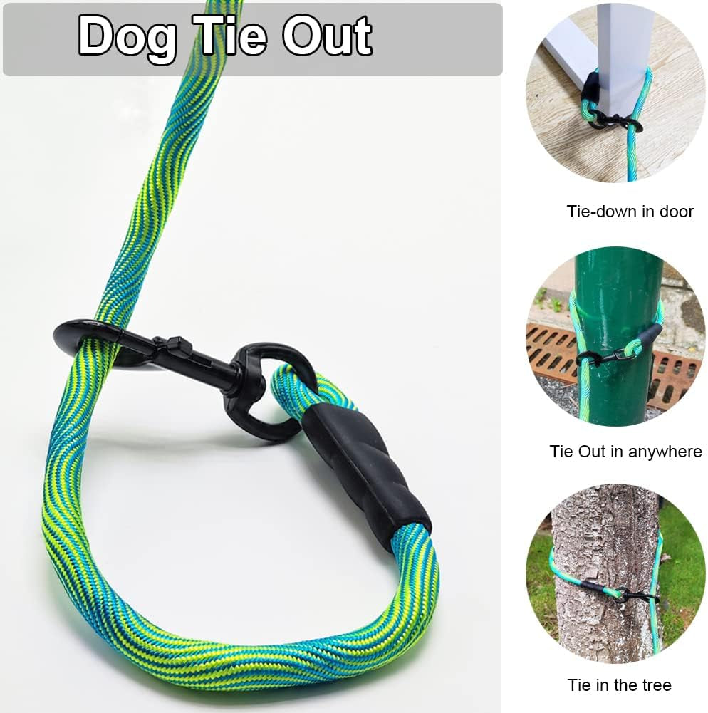 BTINESFUL 8Ft 12Ft 20Ft 30Ft 50Ft 75Ft Dog Tie Out Long Tether Rope Leash, Outdoor Yard Leash, Large Medium Small Dogs Training, Playing, Camping, Backyard (Green, 50 Foot)