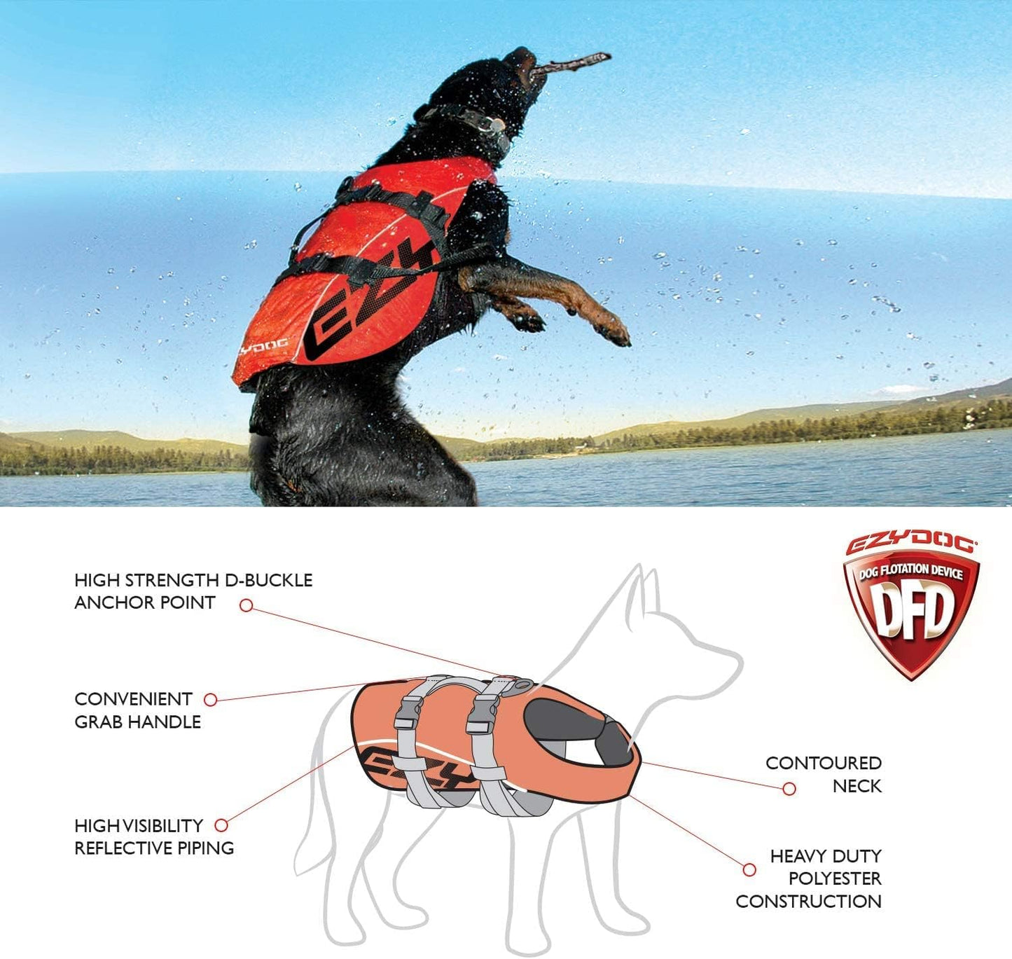 Ezydog DFD Dog Life Jacket - Adjustable Swimming Safety Vest with Reflective Trim & Durable Grab Handle - 50% More Flotation Material - Medium, Yellow