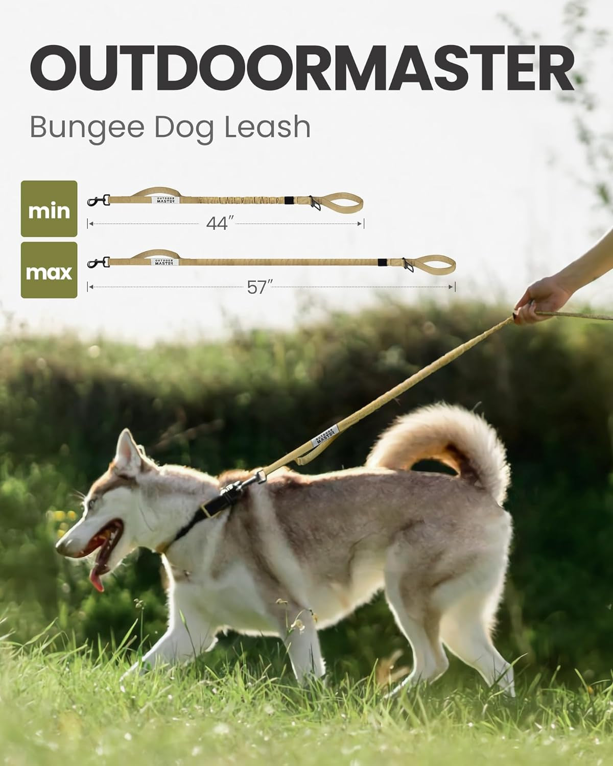 Outdoormaster Bungee Dog Leash, Heavy Duty Dog Leash with Shock Absorption, 2 Padded Handles Training Leash, Improved Dog Safety and Comfort (Tan, 4 FT)