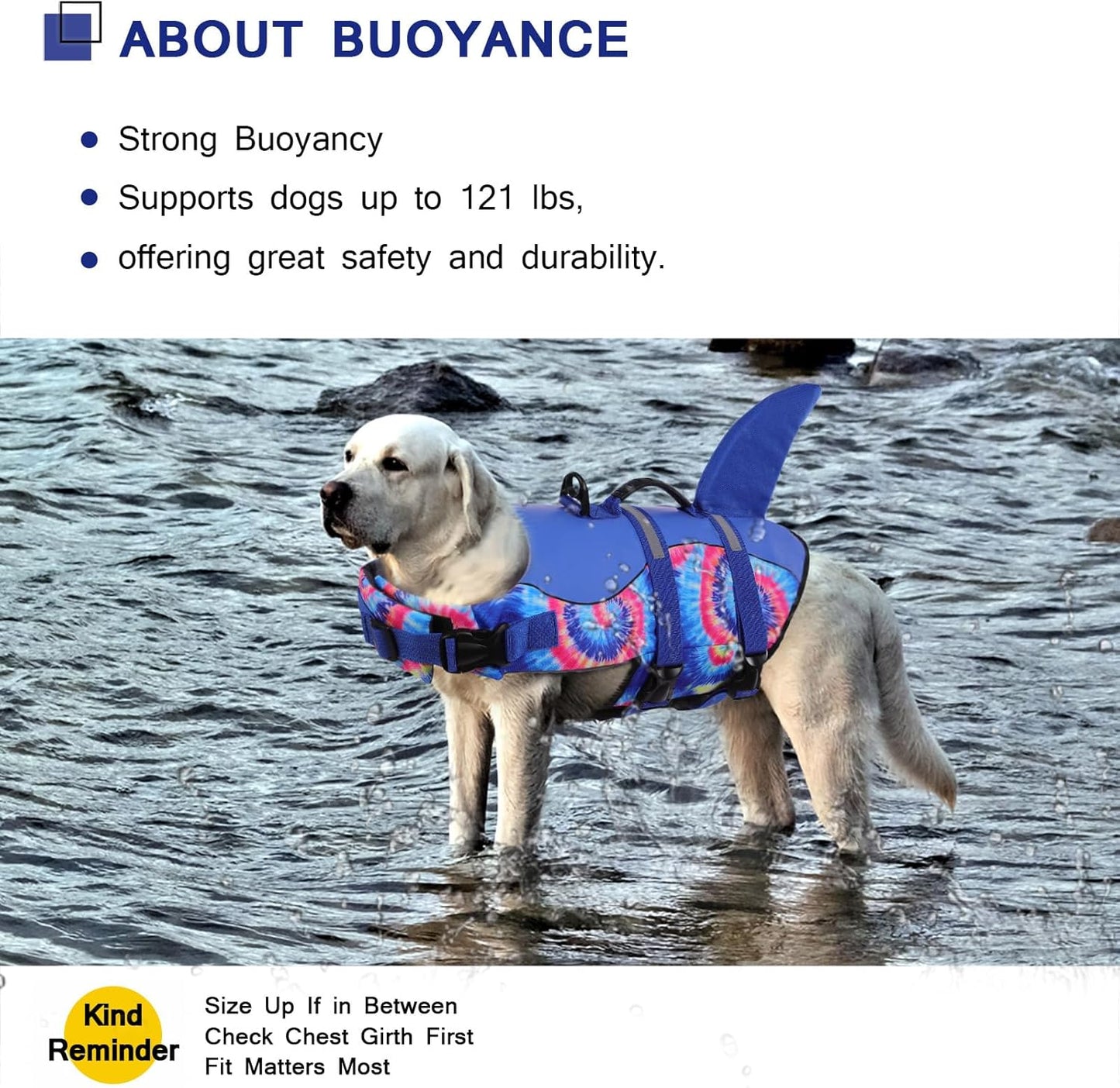 ASENKU Dog Life Jacket - Pet Safety Vest for Swimming & Boating, Shark Life Jacket with Floatation, Dog Lifesavers Swimsuits for Small Medium Large Dogs (Blue Bandhnu, XL)