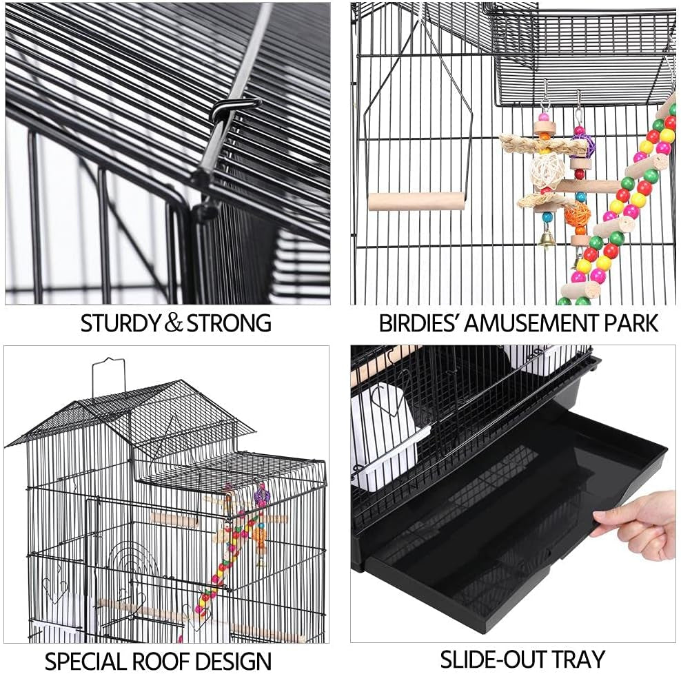 Yaheetech 39-Inch Roof Top Large Flight Parrot Bird Cage for Small Quaker Parrot Cockatiel Sun Parakeet Green Cheek Conure Budgie Finch Lovebird Canary Pet Bird Cage W/Toys