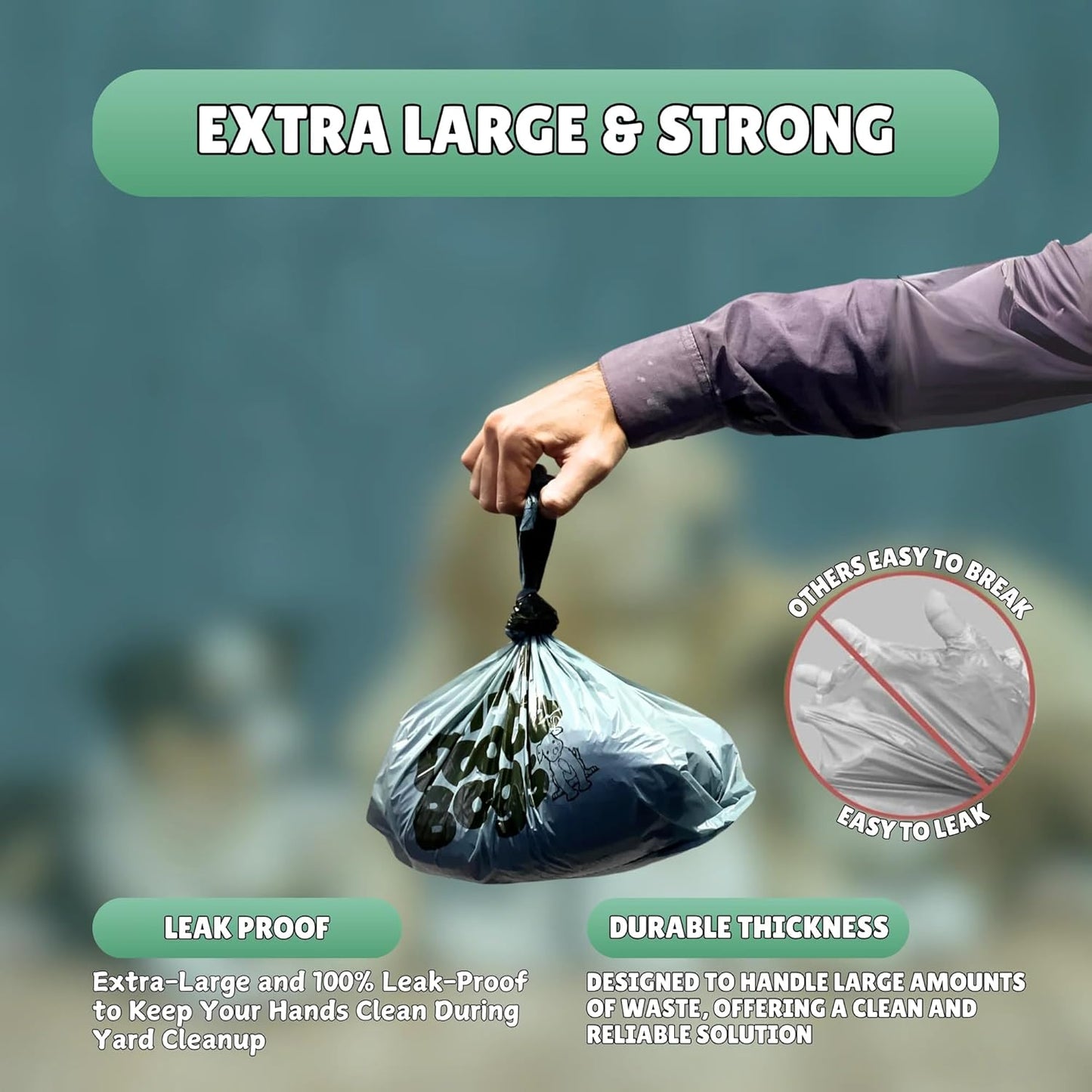 HEAVY Dootie Bags with EZ Tie Handles. Clean and Convenient for Pet Dog Poop, Cat Litter. Multi-Use. Great for Swivel Bin and Gogo Stik Scoopers. Made with Cornstarch. Strong, Leakproof and Very Large
