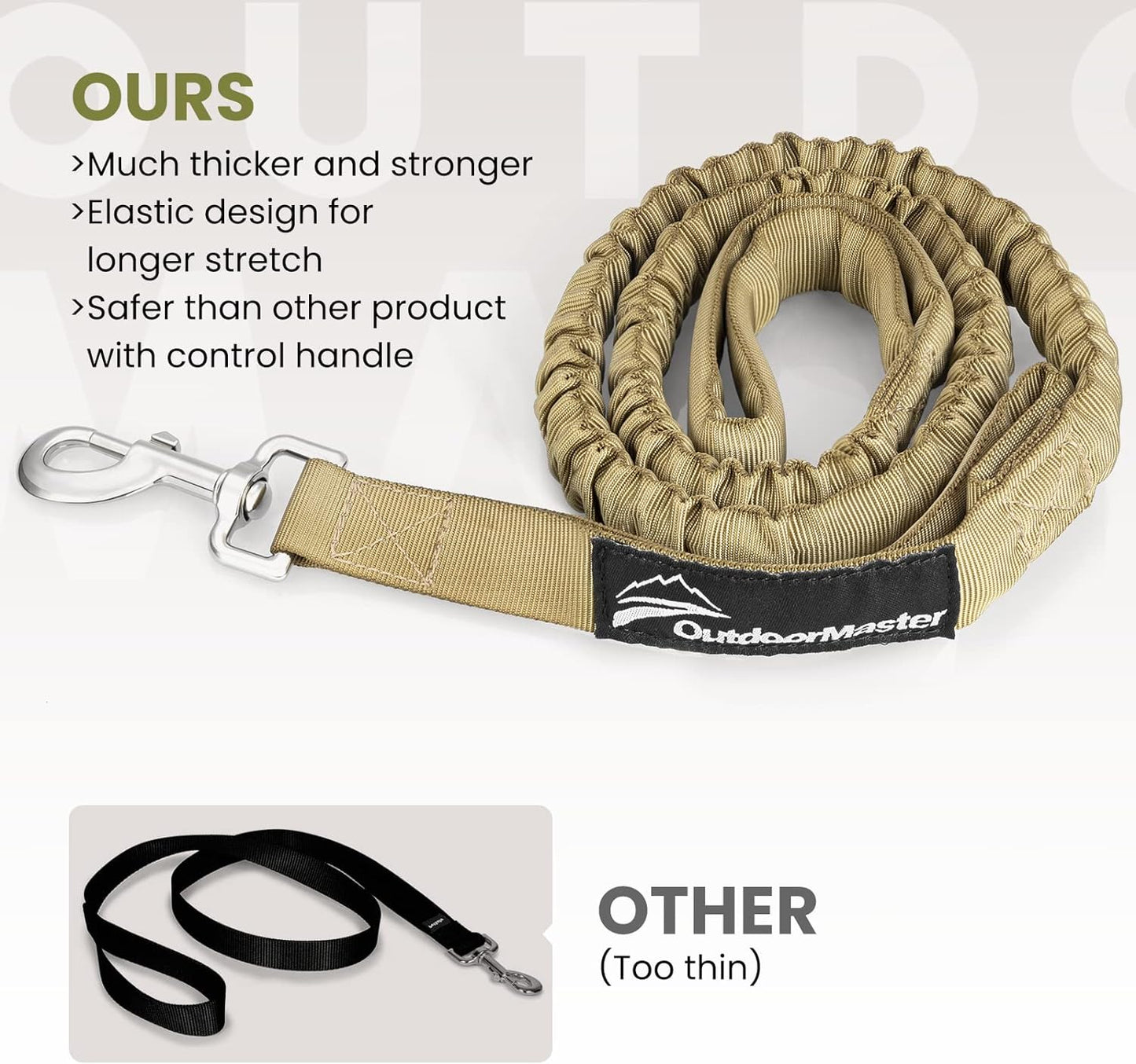 Outdoormaster Bungee Dog Leash, Heavy Duty Dog Leash with Shock Absorption, 2 Padded Handles Training Leash, Improved Dog Safety and Comfort (Tan, 4 FT)