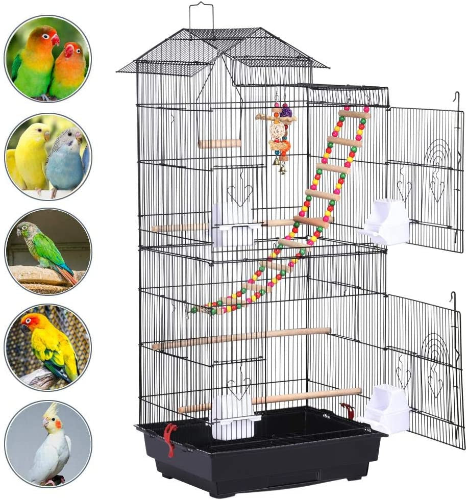 Yaheetech 39-Inch Roof Top Large Flight Parrot Bird Cage for Small Quaker Parrot Cockatiel Sun Parakeet Green Cheek Conure Budgie Finch Lovebird Canary Pet Bird Cage W/Toys