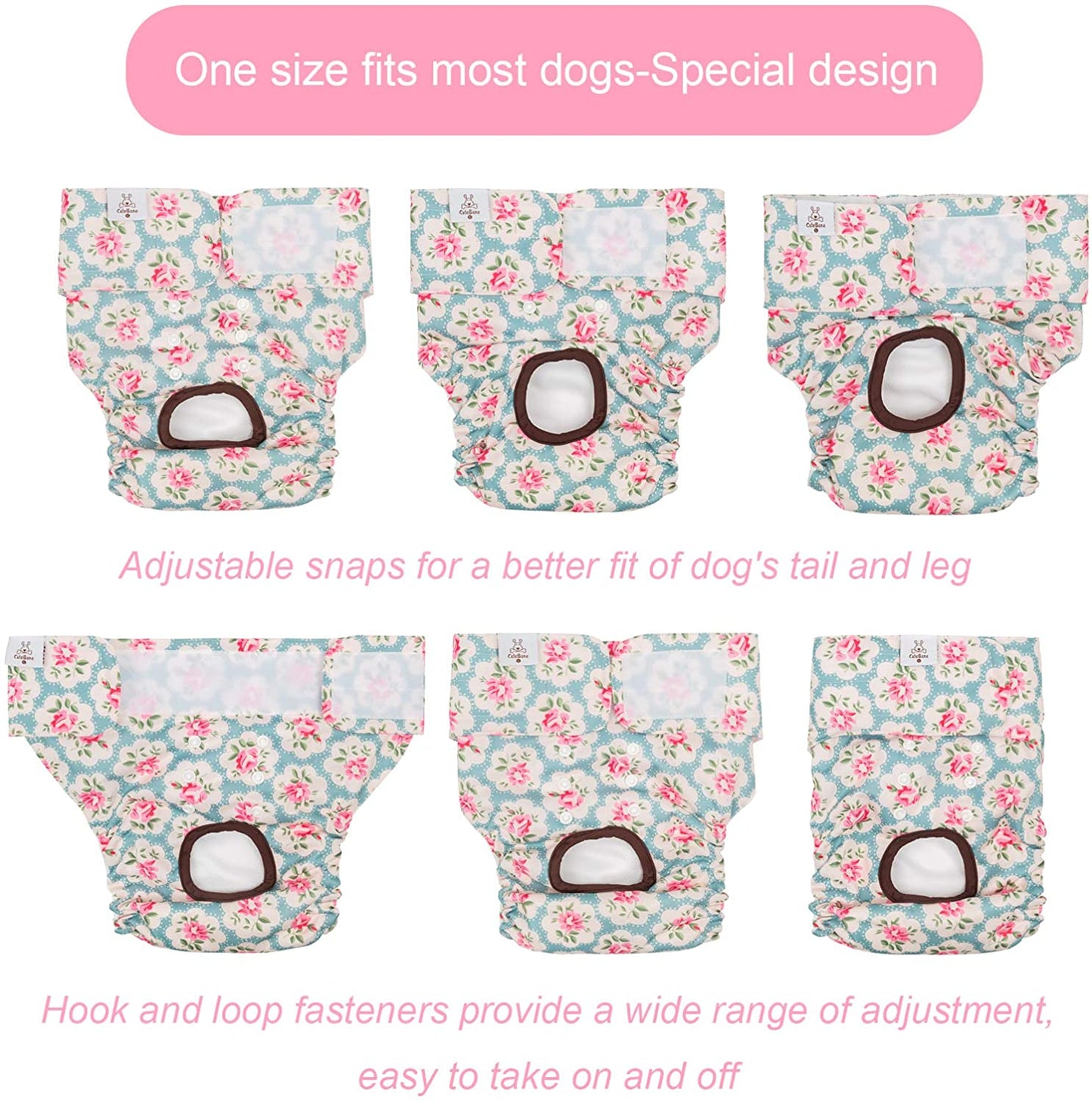 Cutebone Dog Diapers Female Washable Small Medium Large 3 Pack Reusable Doggie Diapers Puppy Period Pants for Doggy Heat Cycle Peeing D14XS