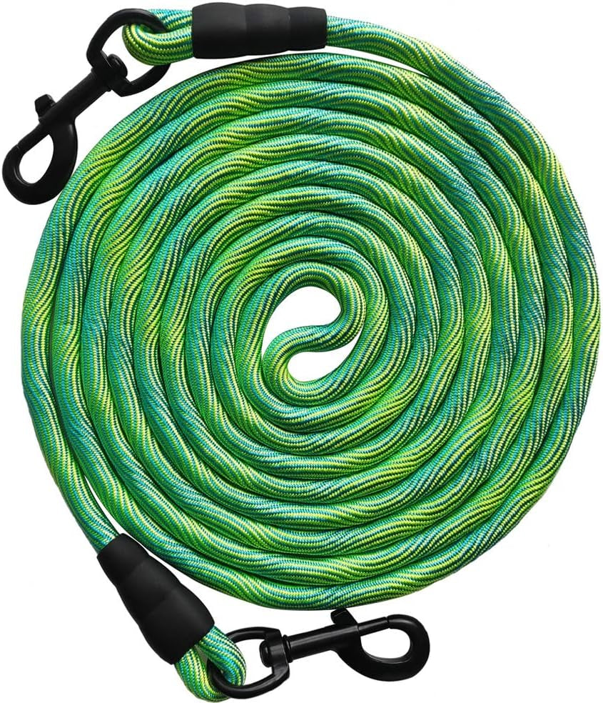 BTINESFUL 8Ft 12Ft 20Ft 30Ft 50Ft 75Ft Dog Tie Out Long Tether Rope Leash, Outdoor Yard Leash, Large Medium Small Dogs Training, Playing, Camping, Backyard (Green, 50 Foot)