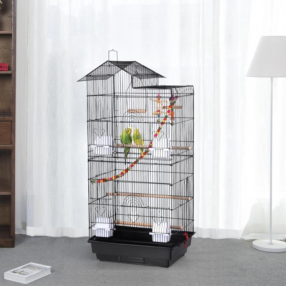 Yaheetech 39-Inch Roof Top Large Flight Parrot Bird Cage for Small Quaker Parrot Cockatiel Sun Parakeet Green Cheek Conure Budgie Finch Lovebird Canary Pet Bird Cage W/Toys