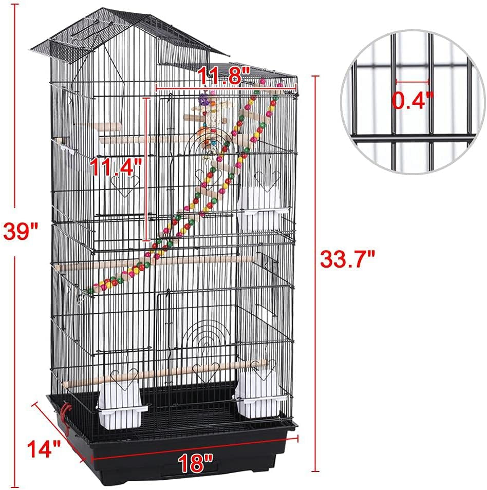 Yaheetech 39-Inch Roof Top Large Flight Parrot Bird Cage for Small Quaker Parrot Cockatiel Sun Parakeet Green Cheek Conure Budgie Finch Lovebird Canary Pet Bird Cage W/Toys