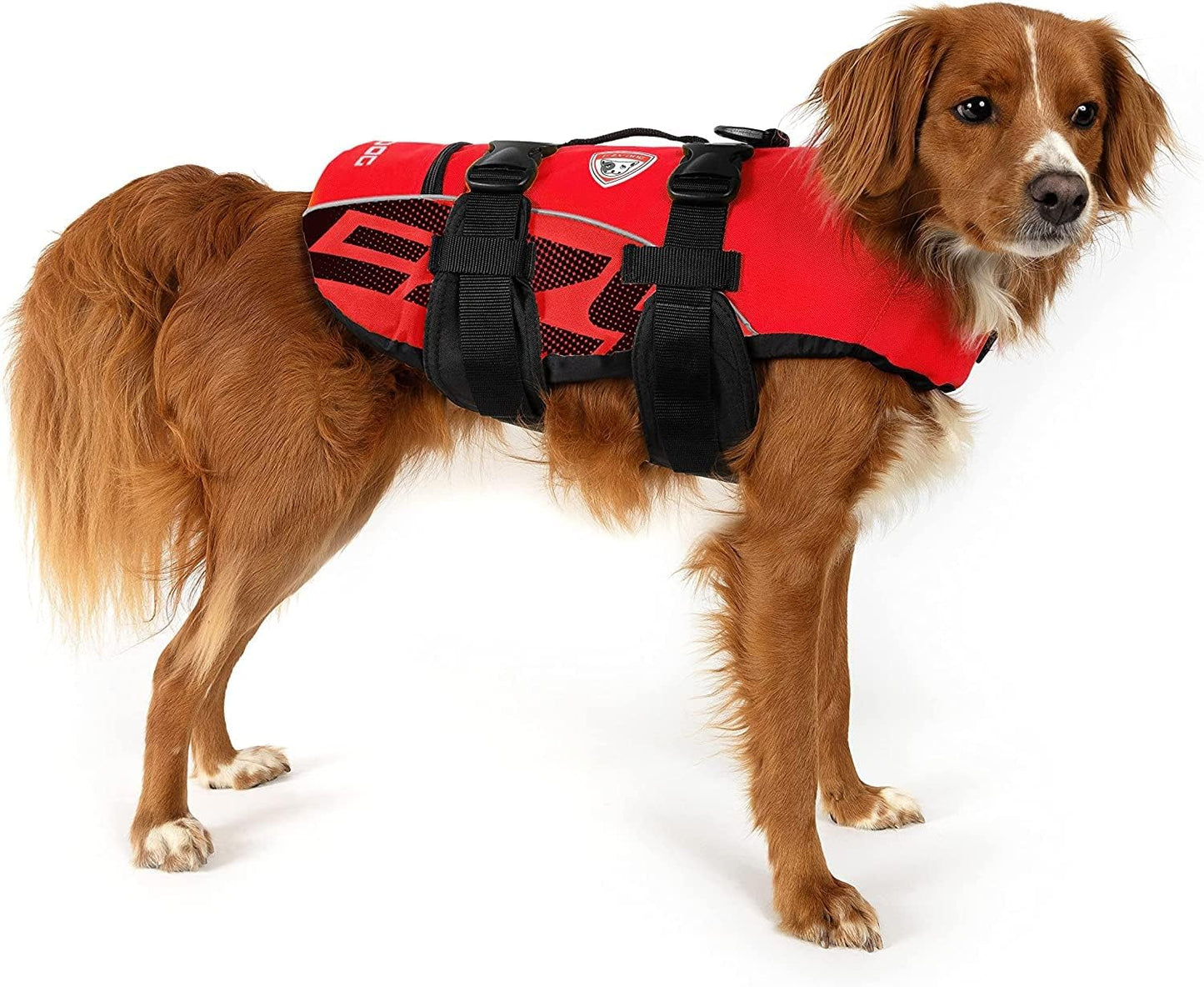 Ezydog DFD Dog Life Jacket - Adjustable Swimming Safety Vest with Reflective Trim & Durable Grab Handle - 50% More Flotation Material - Small, Red