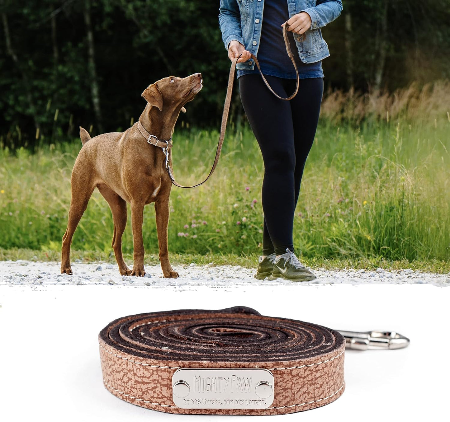 Mighty Paw Luxury Leather Dog Leash - Genuine Material Leather Leashes for All Pet Sizes - Pet Lead - 5 Ft Premium Quality - Soft Material - Light Brown