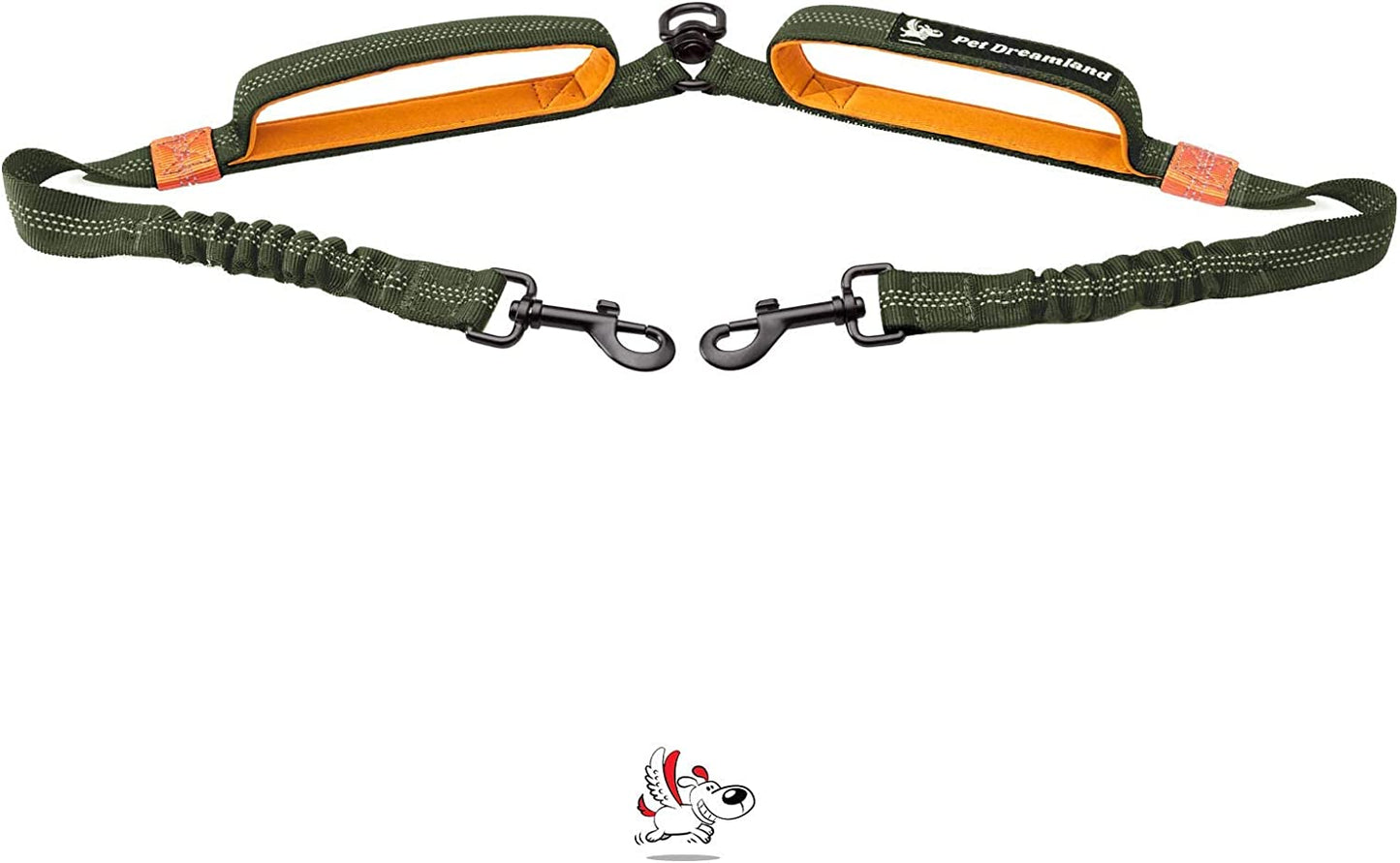 Pet Dreamland Exquisite Double Dog Leash Coupler with Tangle-Free Swivel. Premium & Versatile Attachment for Walking Two Dogs. You Will Absolutely Love This Amazing Dual Dog Coupler (Khaki & Orange)