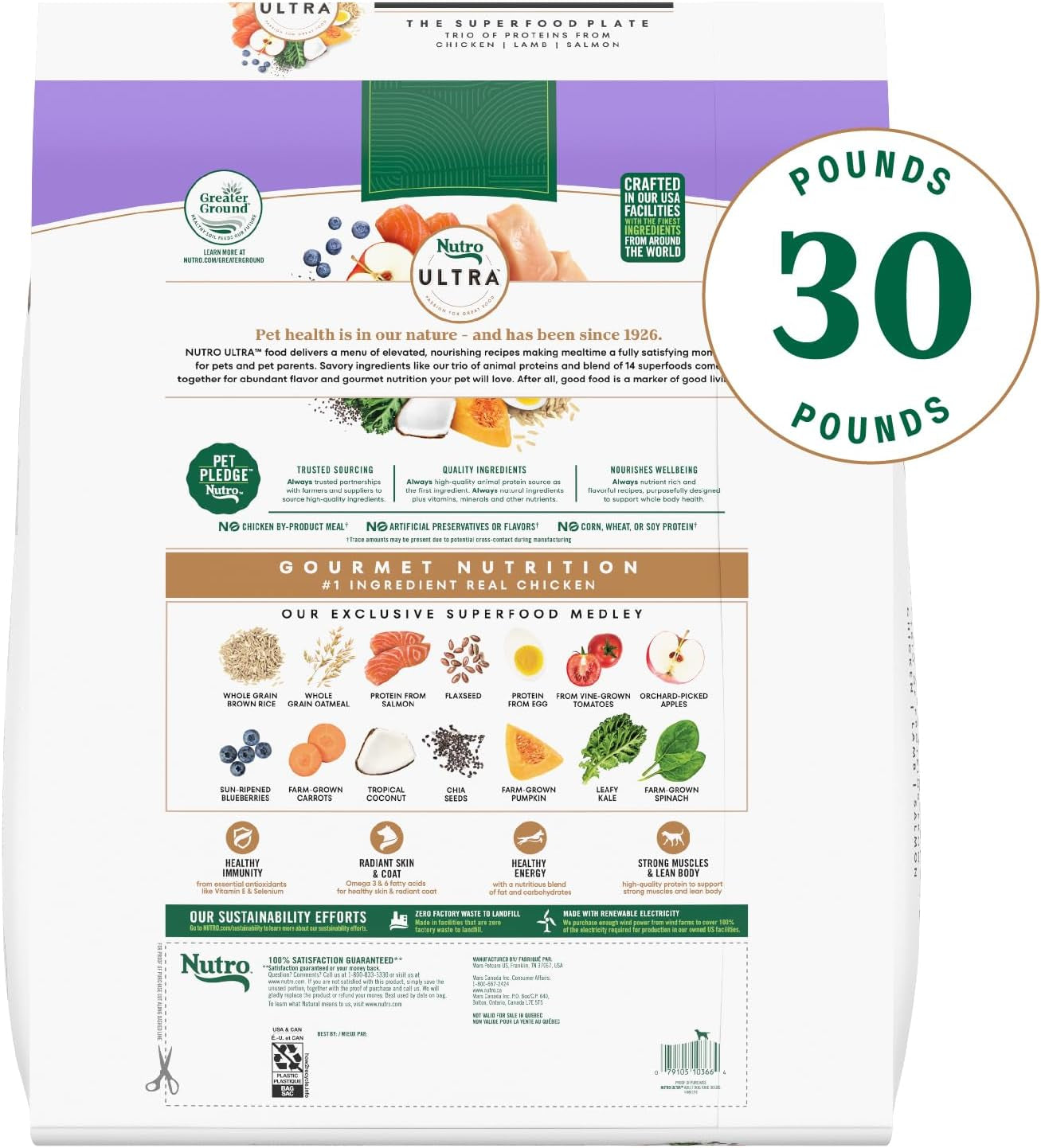 Nutro Ultra Adult Dry Dog Food with a Trio of Proteins from Chicken, Lamb and Salmon, 30 Lb Bag