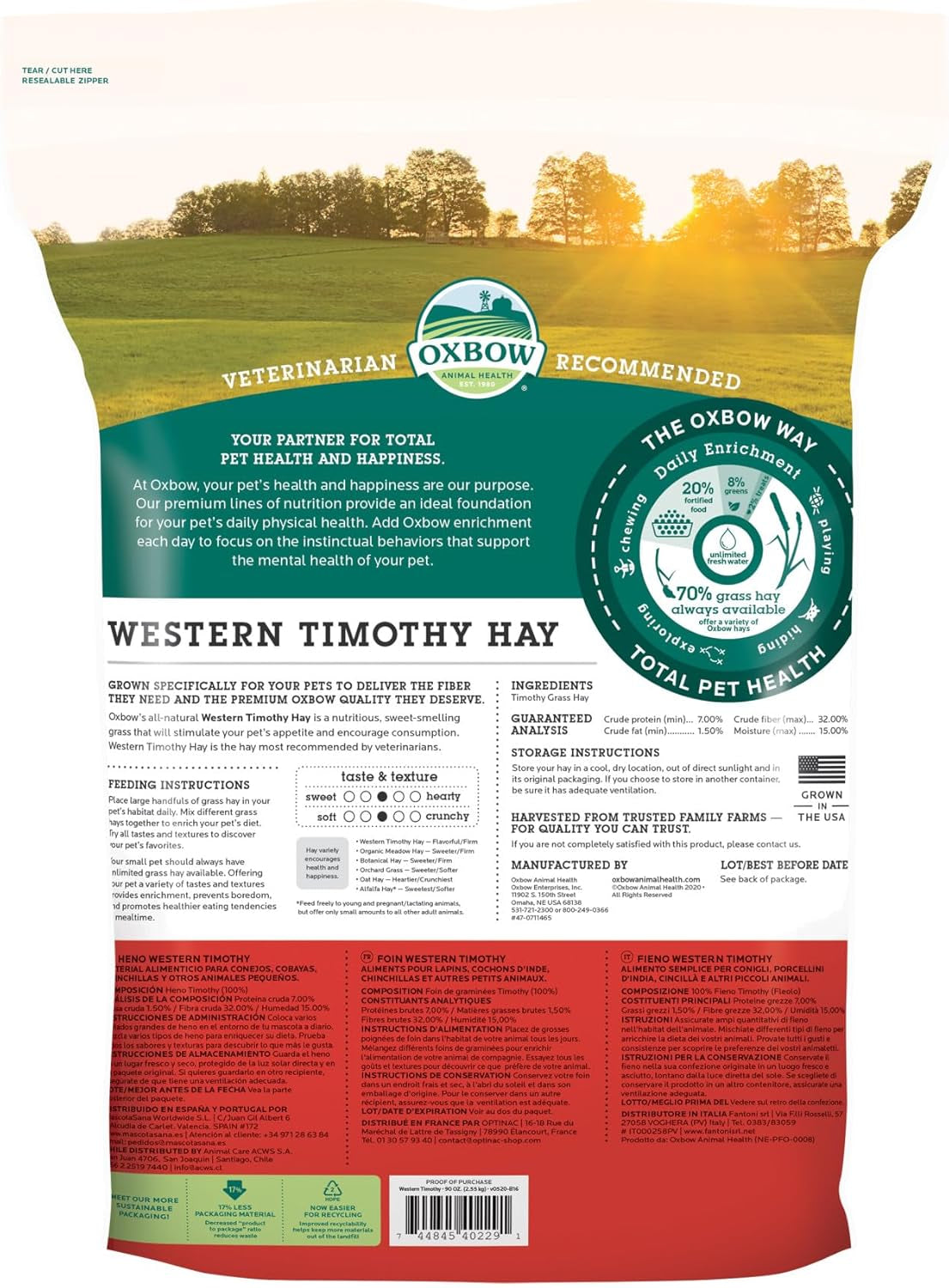 Oxbow Animal Health Western Timothy Hay, Guinea Pig Hay, Small Pet Bunny Supplies, All Natural Grass for Guinea Pig, Bunny, Chinchilla & Hamster, Oxbow Rabbit Supplies for Bunnies, 90 Oz. Bag