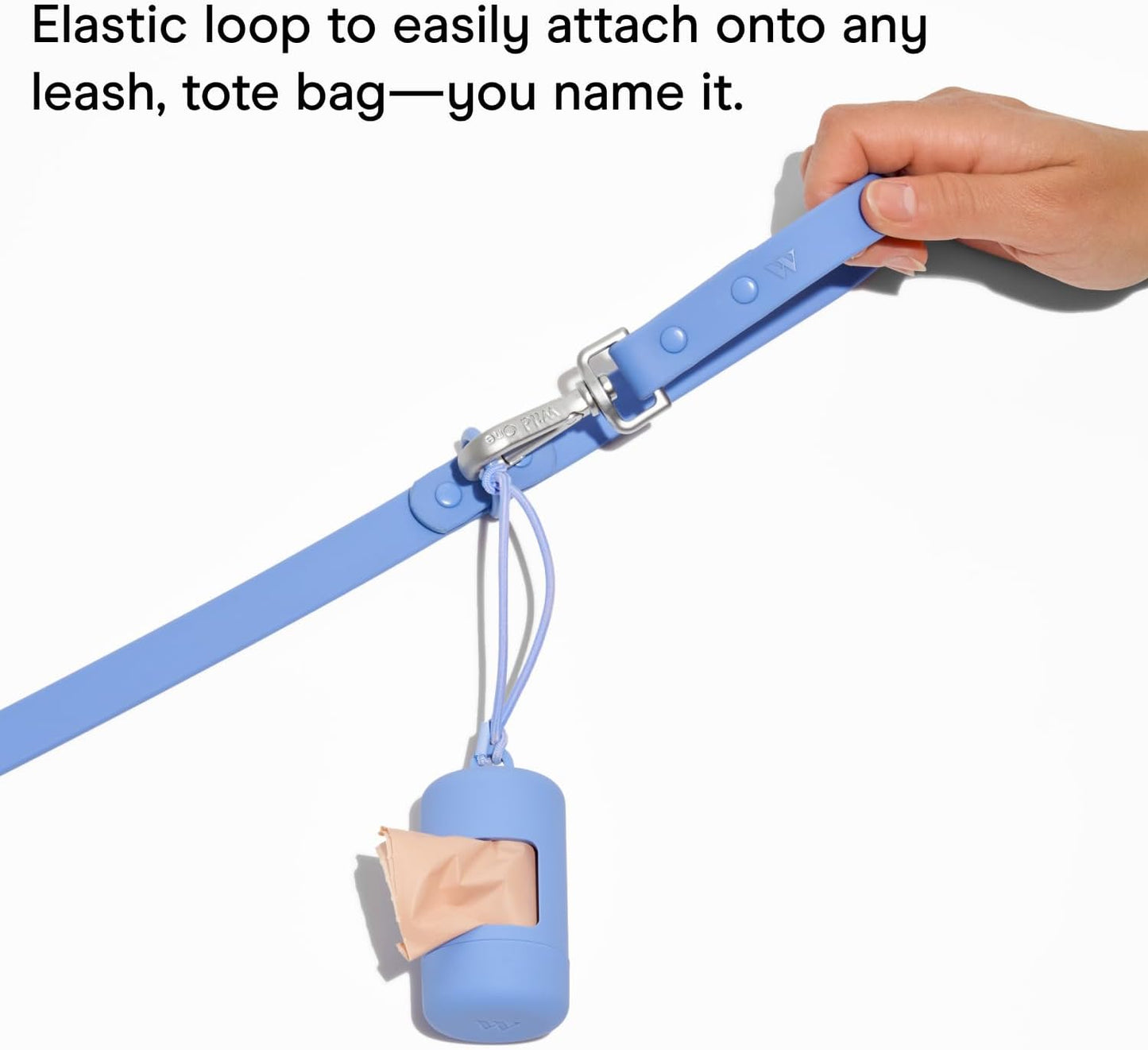 Wild One Dog Poop Bag Holder and Dispenser with Leash Attachment, Leak Proof, Easy Twist Top for Refills, Includes 1 Roll Bags, Blush