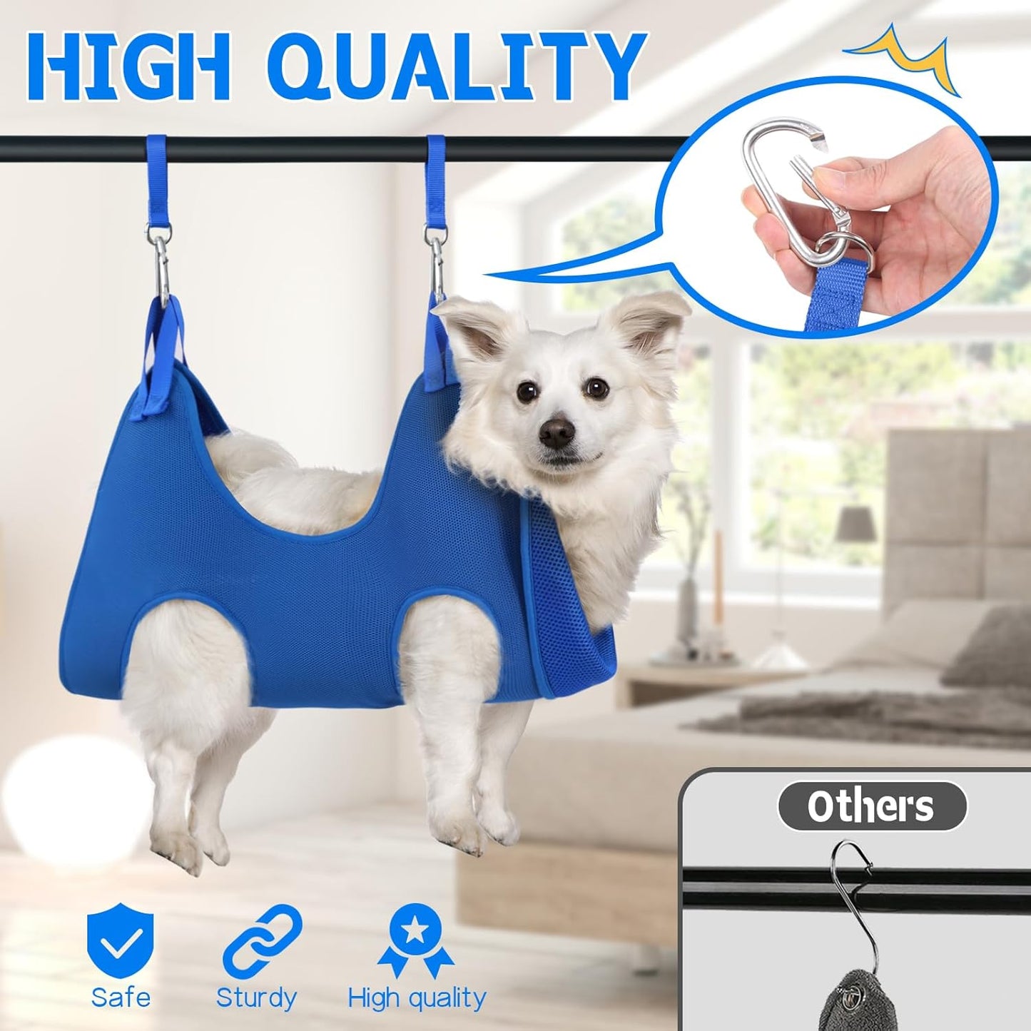 Dog Grooming Hammock Harness for Dogs Cats, Relaxation Pet Nail Clipper Hammock, Restraint Dog & Small Animal Leashes Sling for Groomingk for Nail Trimming (Blue, 2XS)