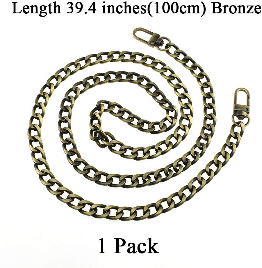 HAHIYO Purse Chain Strap 39.4 Inches Bronze for Shoulder Cross Body Sling Purse Handbag Clutch Replacement Comfortable Flat 0.4' Wide Enough 2.4Mm Extra Thick Metal 1 Pack
