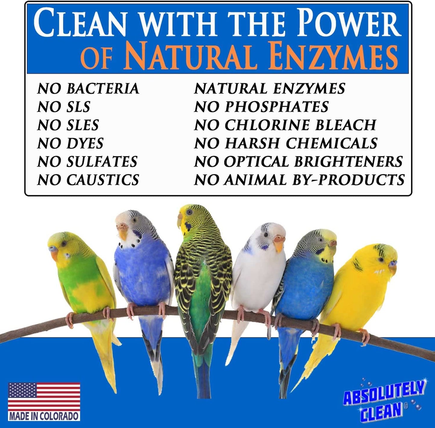 Absolutely Clean Amazing Bird Cage Cleaner and Deodorizer - Just Spray/Wipe - Safely & Easily Removes Bird Messes Quickly and Easily - USA Made - Fragrance Free (4X Concentrate - 16Oz Makes 64Oz)