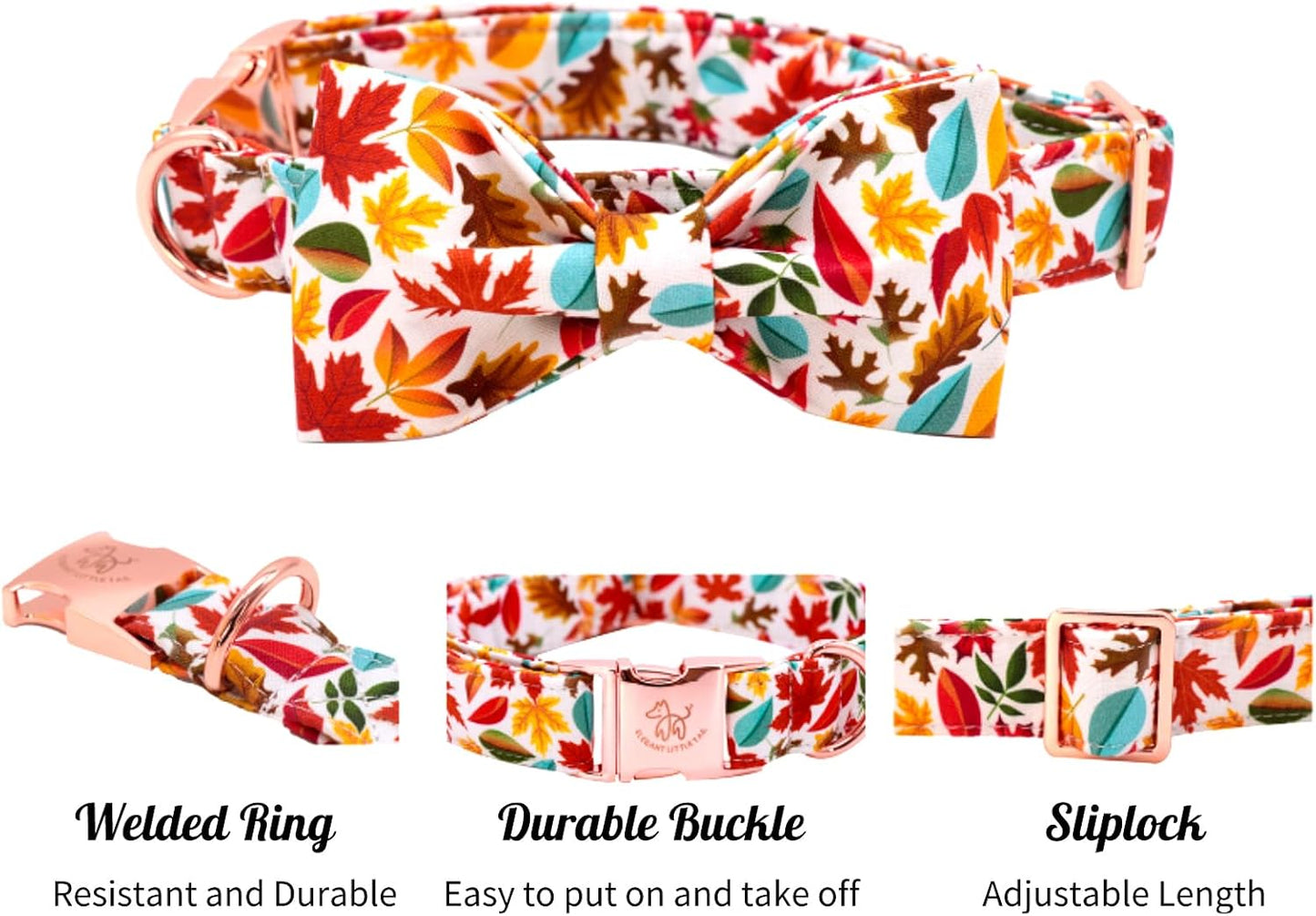 Elegant Little Tail Fall Dog Collar, Male or Female Dog Collar with Bow Adjustable Soft Bow Tie Dog Collars for Small Dogs