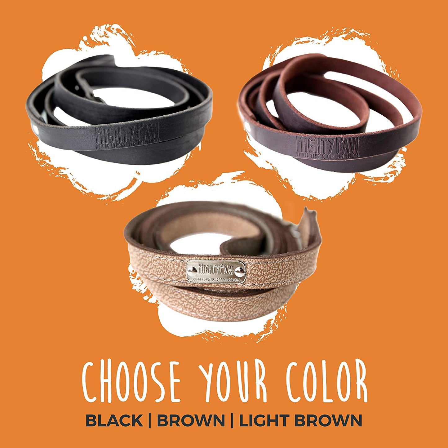 Mighty Paw Luxury Leather Dog Leash - Genuine Material Leather Leashes for All Pet Sizes - Pet Lead - 5 Ft Premium Quality - Soft Material - Light Brown