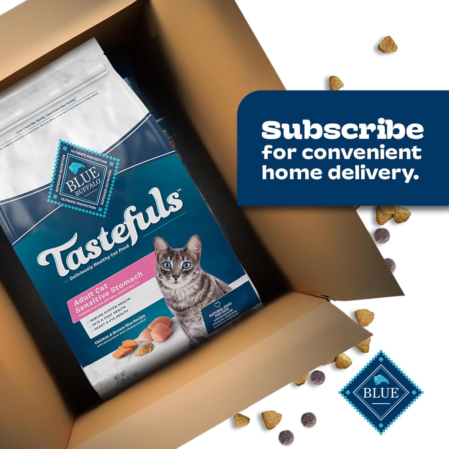 Blue Buffalo Tastefuls Natural Dry Food for Adult Cats, Sensitive Stomach, Chicken & Brown Rice Recipe, 15-Lb Bag