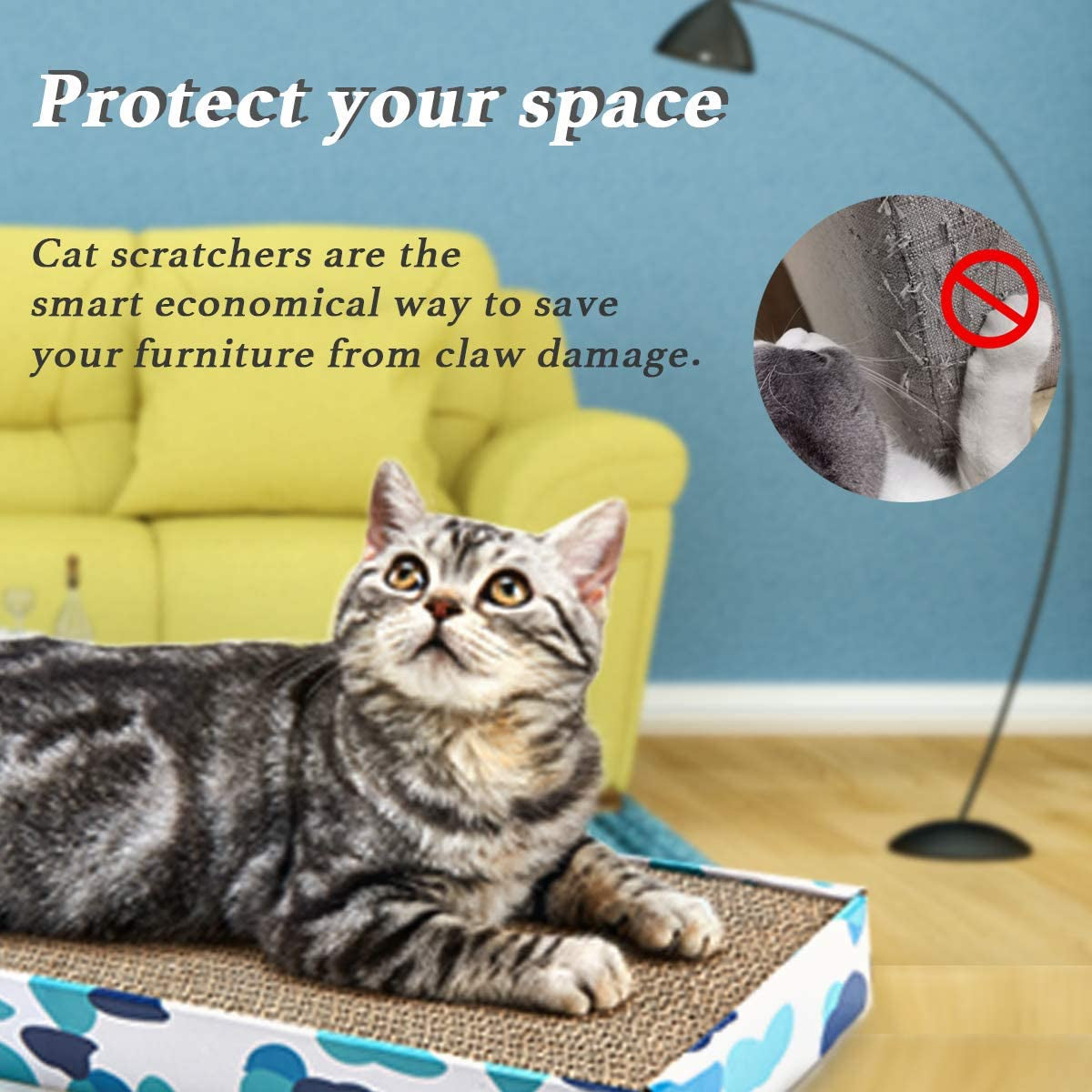 PEEKAB Cat Scratcher Cardboard Reversible Cat Cat Scratch Pad Kitty Corrugated Scratching Bed Catnip Included (1 Pack)