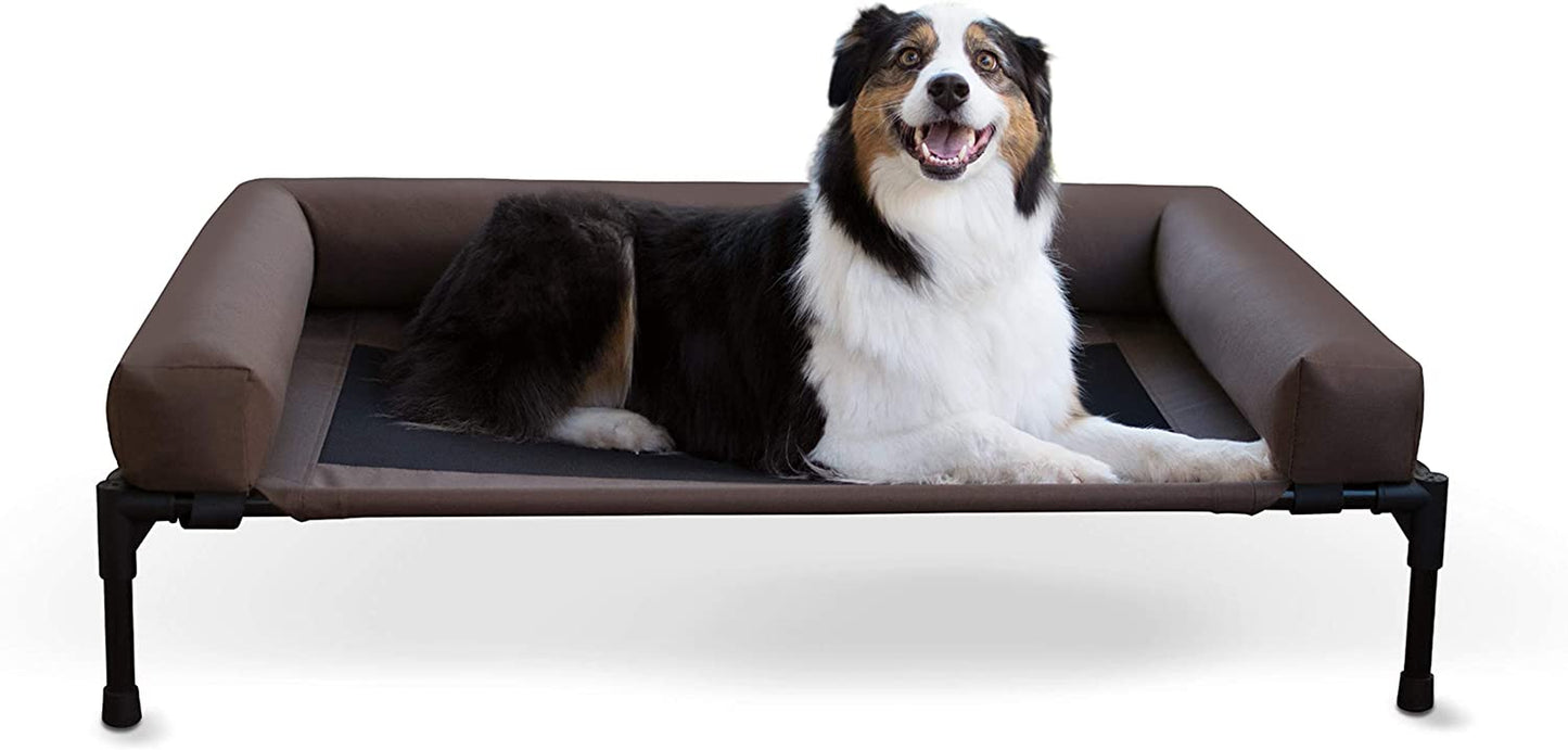 K&H Pet Products Original Bolster Pet Cot Outdoor Elevated Dog Bed with Removable Bolsters - Chocolate/Black Mesh, Large 30 X 42 X 7 Inches