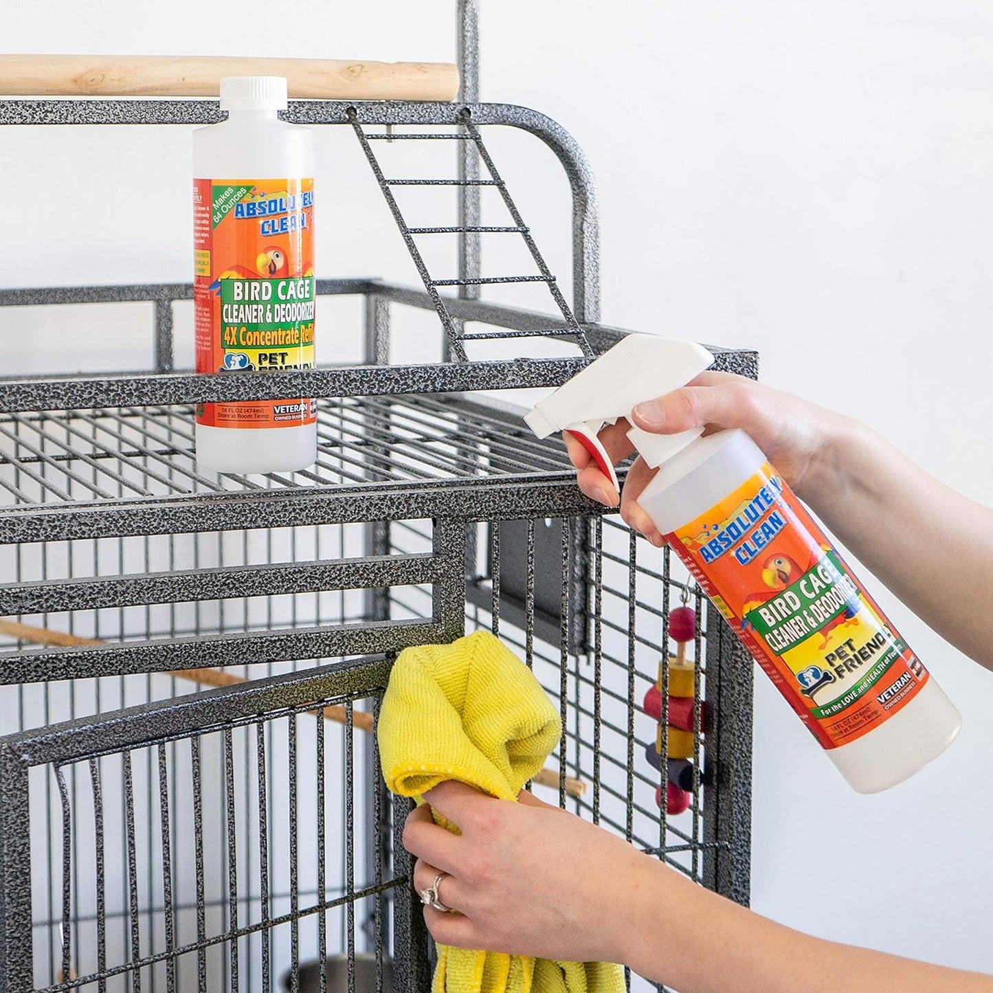 Absolutely Clean Amazing Bird Cage Cleaner and Deodorizer - Just Spray/Wipe - Safely & Easily Removes Bird Messes Quickly and Easily - USA Made - Fragrance Free (4X Concentrate - 16Oz Makes 64Oz)