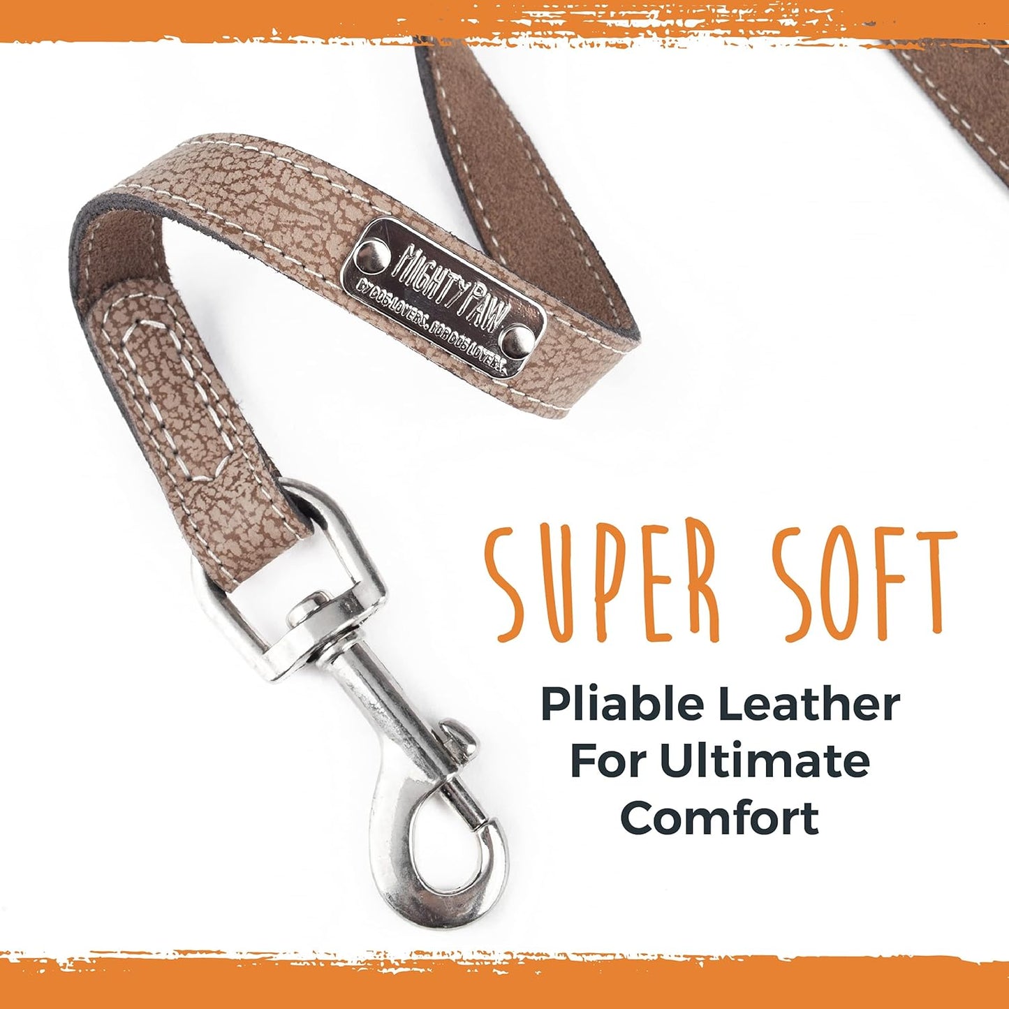 Mighty Paw Luxury Leather Dog Leash - Genuine Material Leather Leashes for All Pet Sizes - Pet Lead - 5 Ft Premium Quality - Soft Material - Light Brown