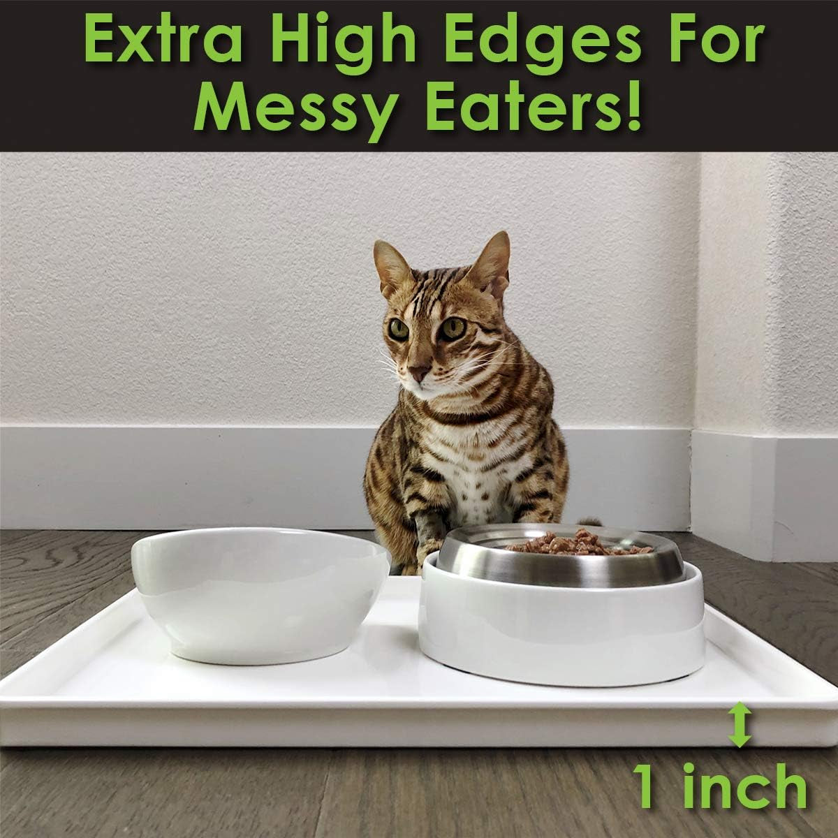 Catguru Cat Food Mat, Small & Large Pet Feeding Mat, Waterproof Cat Tray for Food and Water, Silicone Pet Placemat, Non-Slip Mats for Cats, Easy to Clean Tray for Pets Bowls (Hard Tray,Marshmallow)