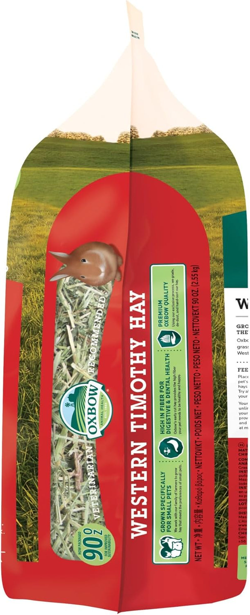Oxbow Animal Health Western Timothy Hay, Guinea Pig Hay, Small Pet Bunny Supplies, All Natural Grass for Guinea Pig, Bunny, Chinchilla & Hamster, Oxbow Rabbit Supplies for Bunnies, 90 Oz. Bag