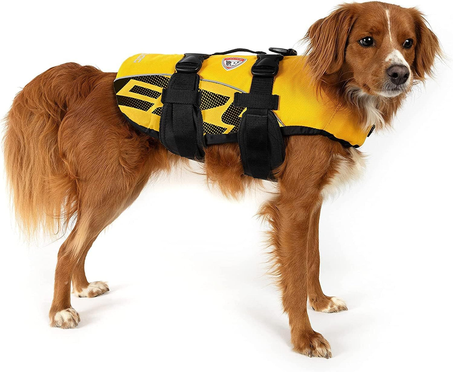 Ezydog DFD Dog Life Jacket - Adjustable Swimming Safety Vest with Reflective Trim & Durable Grab Handle - 50% More Flotation Material - Medium, Yellow