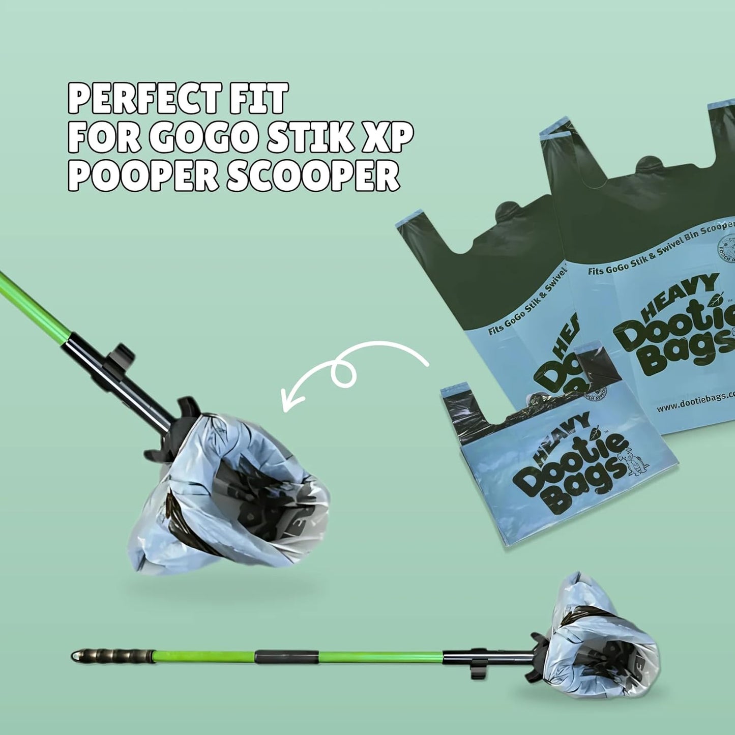 HEAVY Dootie Bags with EZ Tie Handles. Clean and Convenient for Pet Dog Poop, Cat Litter. Multi-Use. Great for Swivel Bin and Gogo Stik Scoopers. Made with Cornstarch. Strong, Leakproof and Very Large