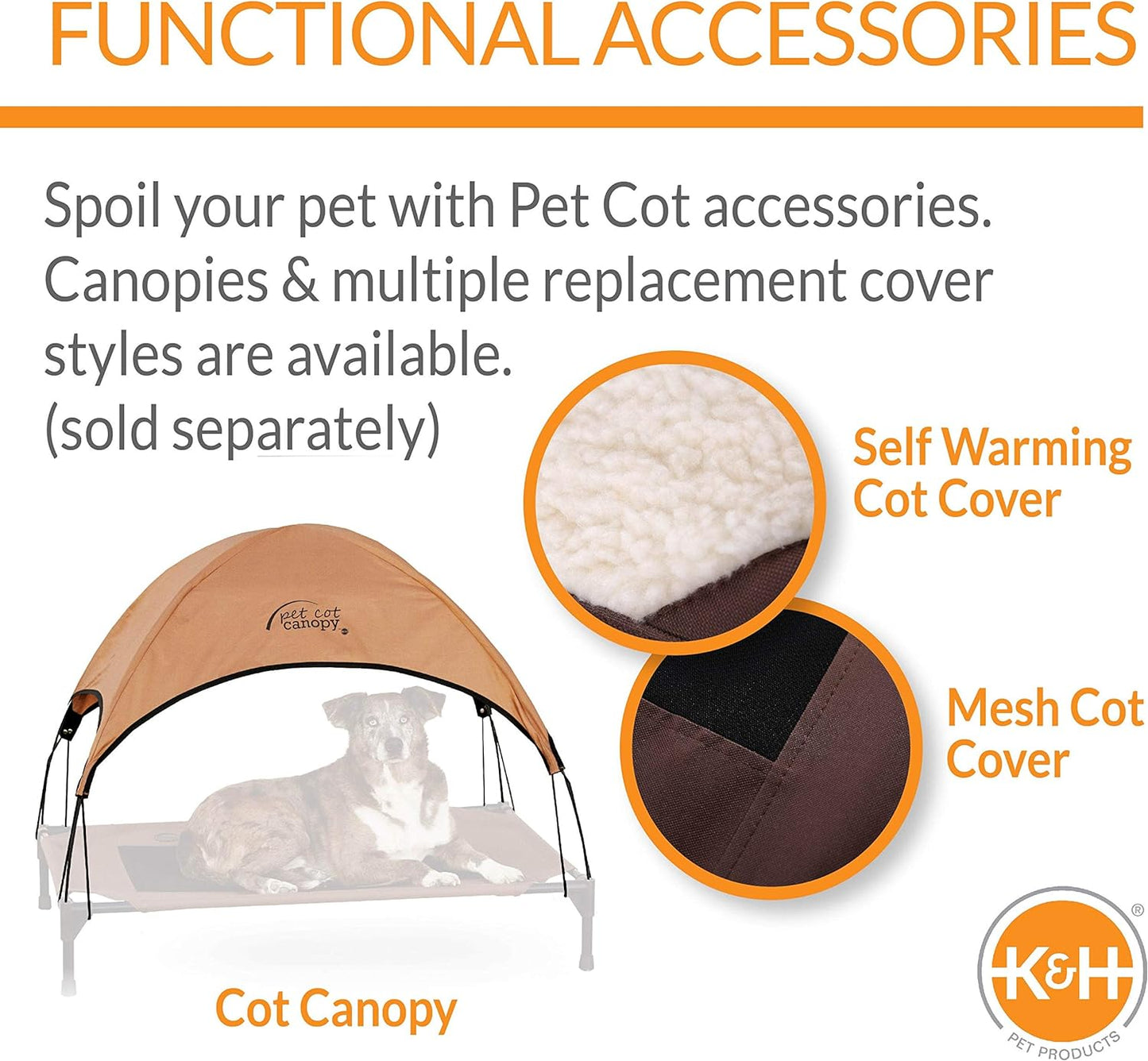 K&H Pet Products Original Bolster Pet Cot Outdoor Elevated Dog Bed with Removable Bolsters - Chocolate/Black Mesh, Large 30 X 42 X 7 Inches