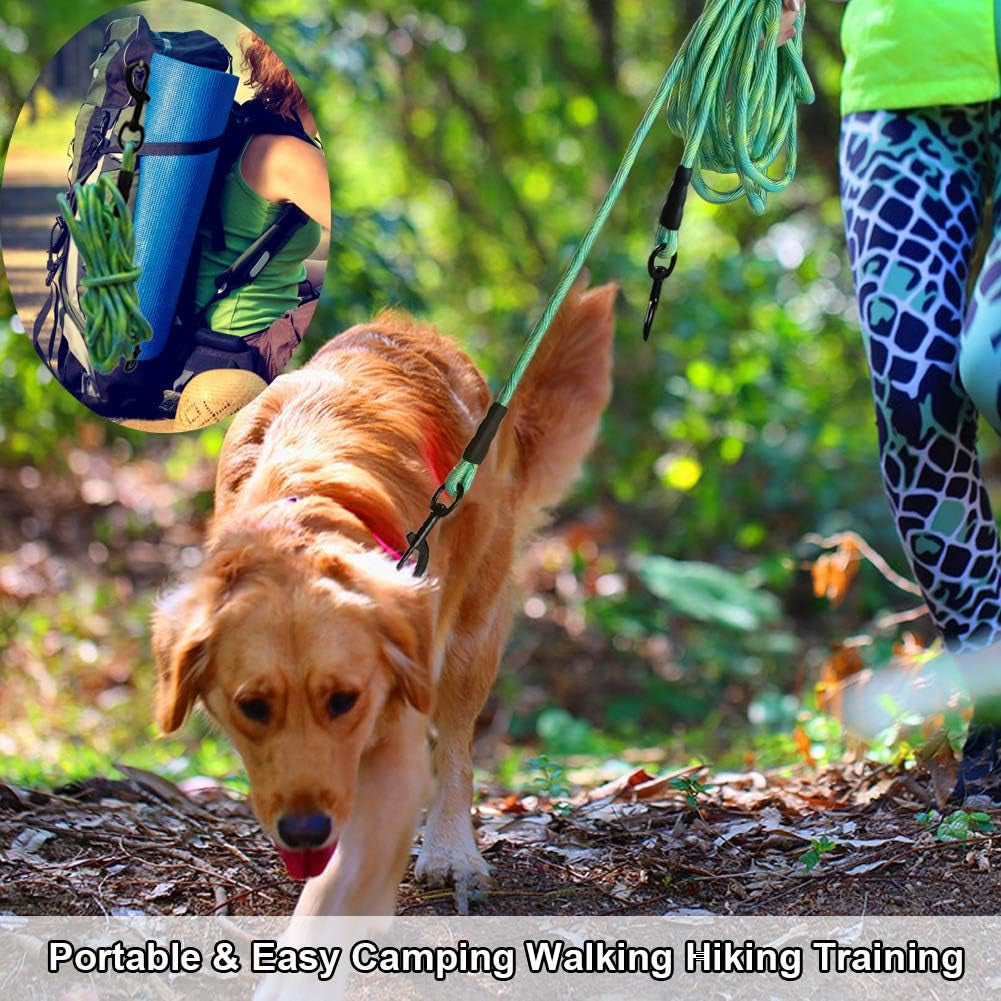 BTINESFUL 8Ft 12Ft 20Ft 30Ft 50Ft 75Ft Dog Tie Out Long Tether Rope Leash, Outdoor Yard Leash, Large Medium Small Dogs Training, Playing, Camping, Backyard (Green, 50 Foot)