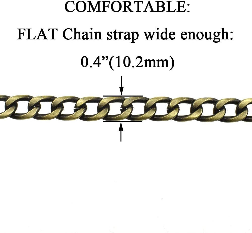 HAHIYO Purse Chain Strap 39.4 Inches Bronze for Shoulder Cross Body Sling Purse Handbag Clutch Replacement Comfortable Flat 0.4' Wide Enough 2.4Mm Extra Thick Metal 1 Pack