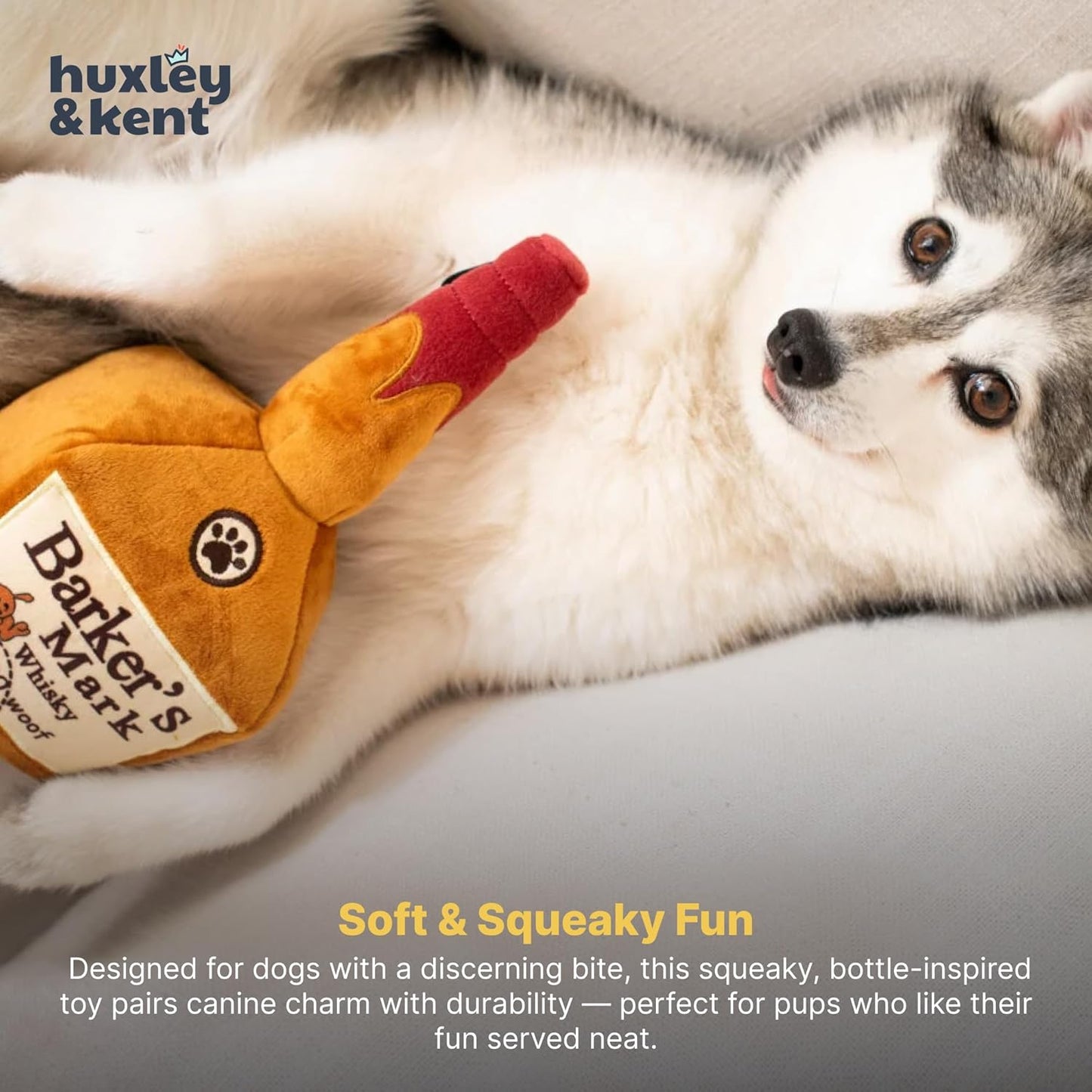Huxley & Kent Funny Dog Toy W/Squeaker – Power Plush Squeaky Dog Toys for Small, Medium & Large Dogs – Soft Stuffed Animal for Indoor Play & Fetch - Barker'S Mark, Large