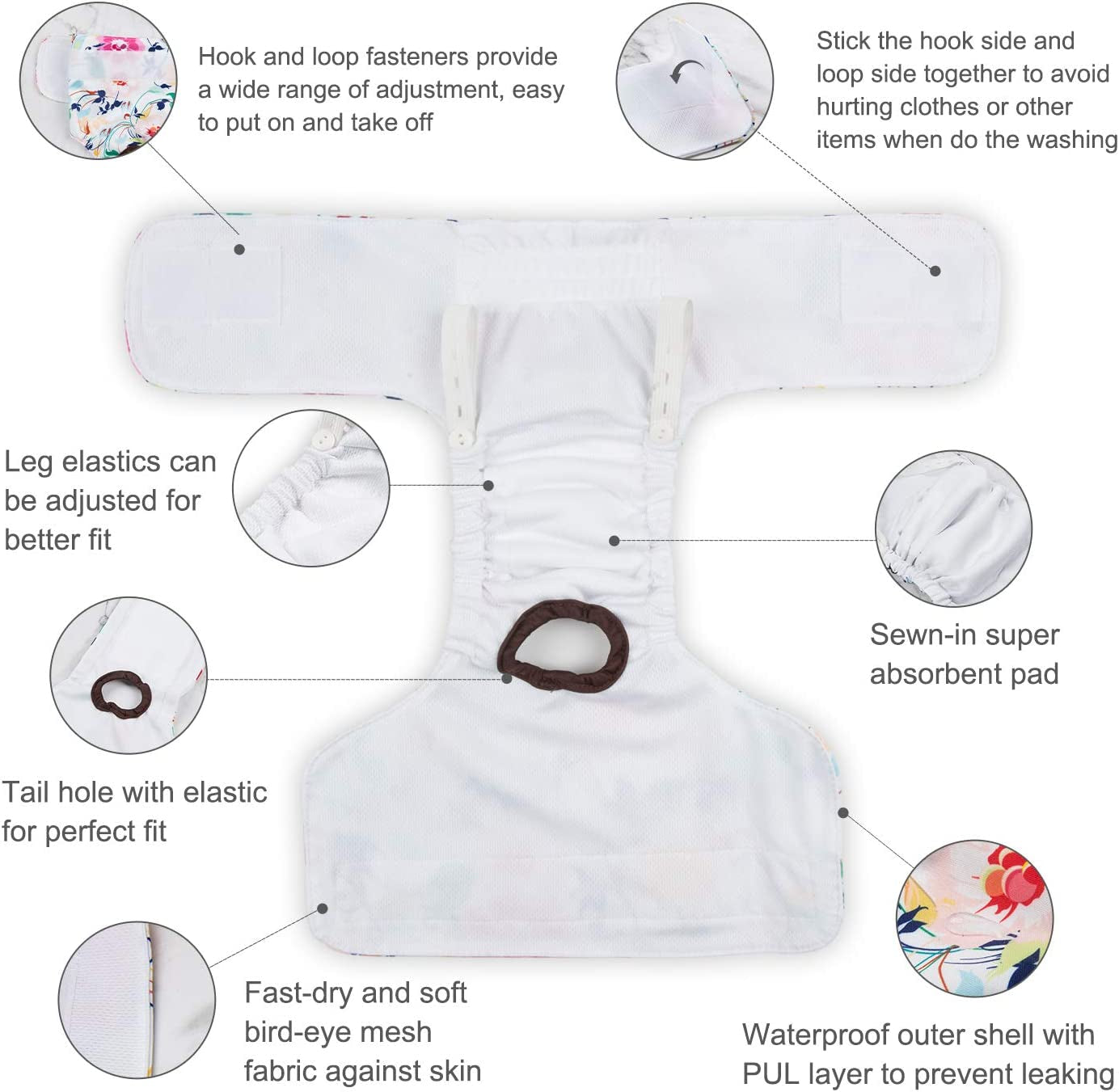 Cutebone Dog Diapers Female Washable Small Medium Large 3 Pack Reusable Doggie Diapers Puppy Period Pants for Doggy Heat Cycle Peeing D14XS