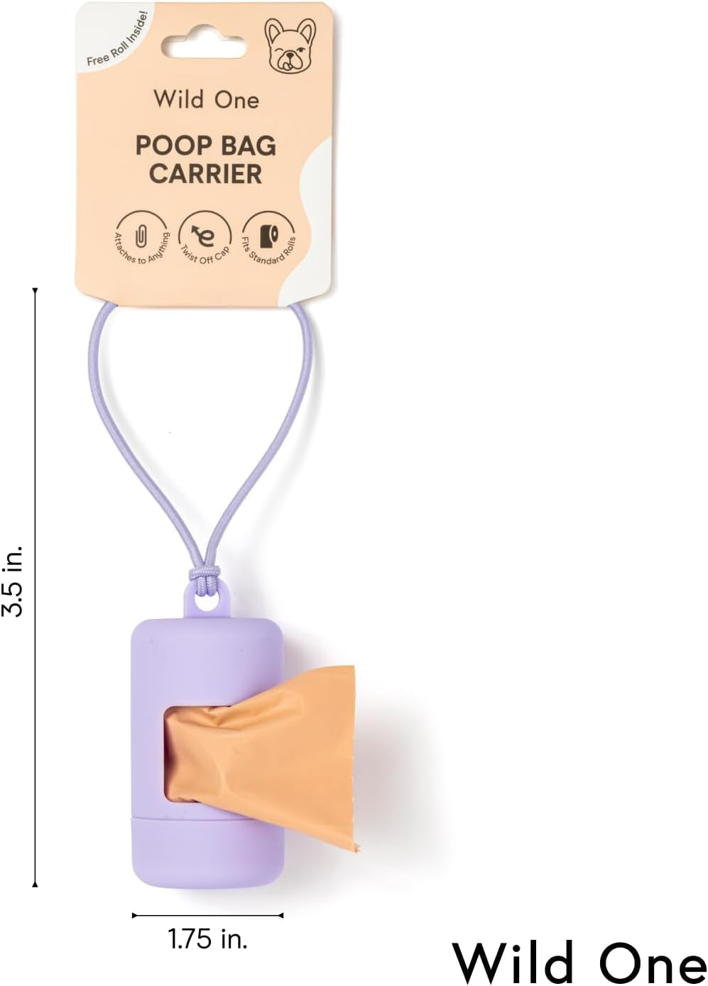 Wild One Dog Poop Bag Holder and Dispenser with Leash Attachment, Leak Proof, Easy Twist Top for Refills, Includes 1 Roll Bags, Blush