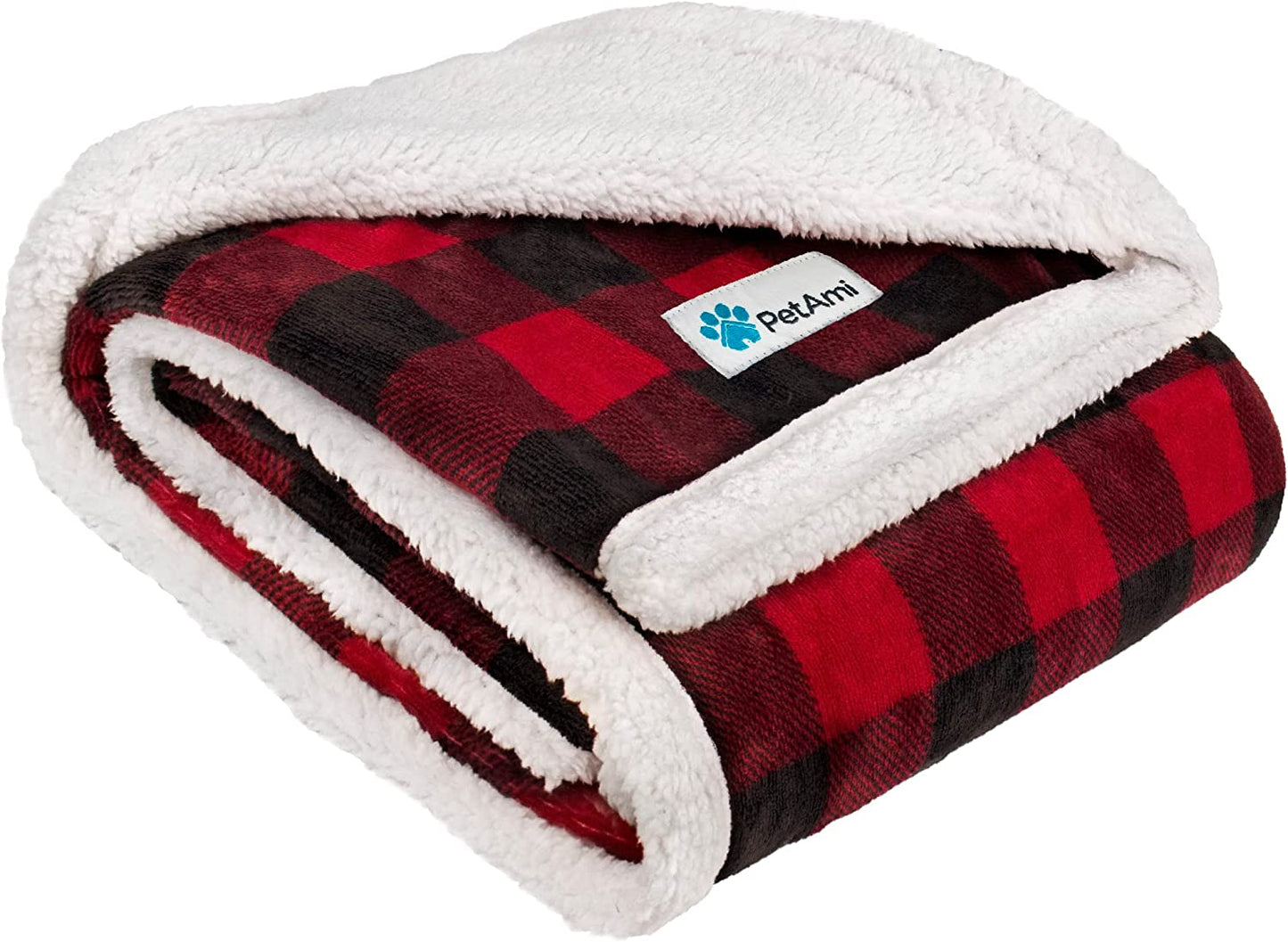 Petami Dog Blanket for Medium Large Dogs, Pet Bed Blanket Cat Puppy Kitten, Fleece Furniture Couch Cover Protector Sofa Car, Soft Sherpa Dog Throw Plush Reversible Washable, 40X60 Checker Red