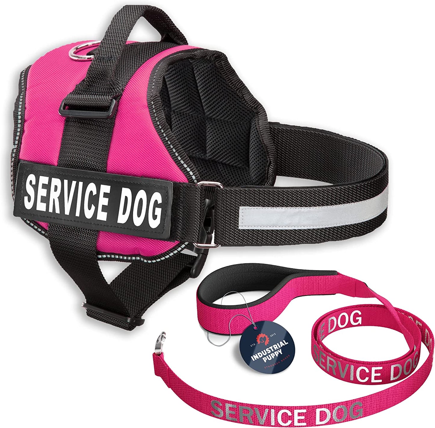 Industrial Puppy Service Dog Vest with Hook and Loop Straps and Matching Service Dog Leash Set - Harnesses from XXS to XXL - Harness Features Reflective Patch and Comfortable Mesh Design