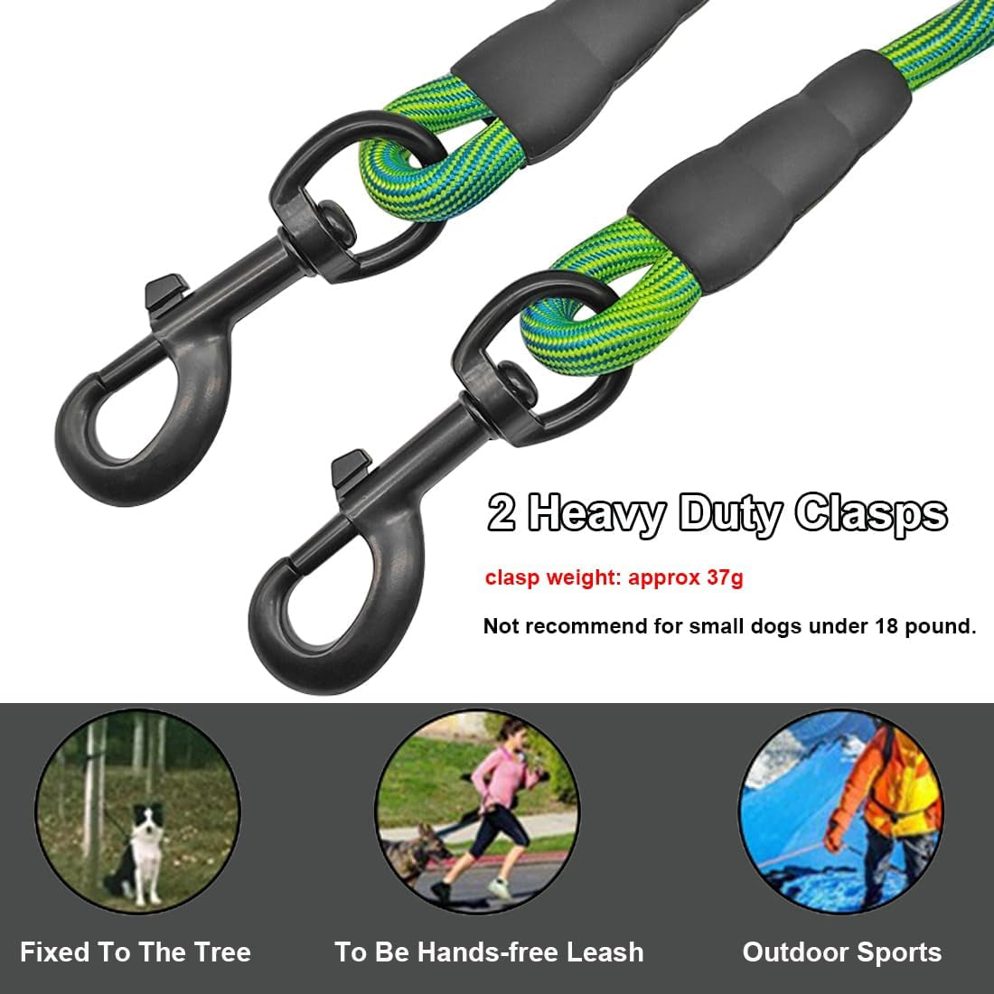 BTINESFUL 8Ft 12Ft 20Ft 30Ft 50Ft 75Ft Dog Tie Out Long Tether Rope Leash, Outdoor Yard Leash, Large Medium Small Dogs Training, Playing, Camping, Backyard (Green, 50 Foot)